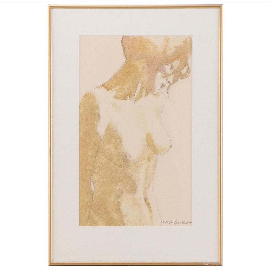 John Heritage Wright Figurative Oil Sketch "Ochre Nude", Circa 1970