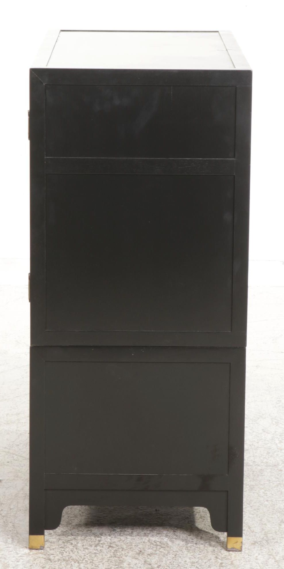 Baker Furniture Asian Style Ebonized Wood Modular Cabinet, Late 20th Century