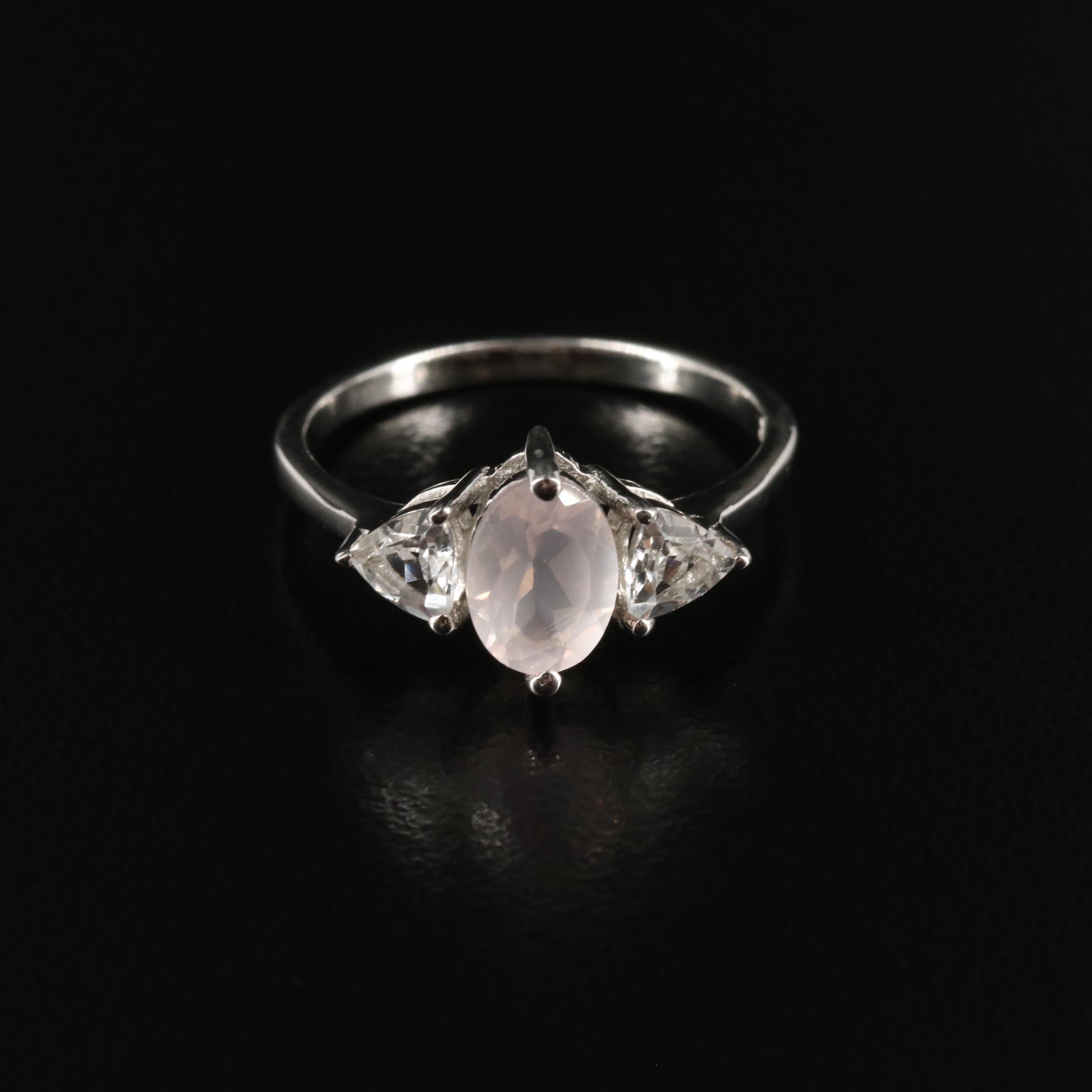 Sterling Rose Quartz and White Topaz Ring