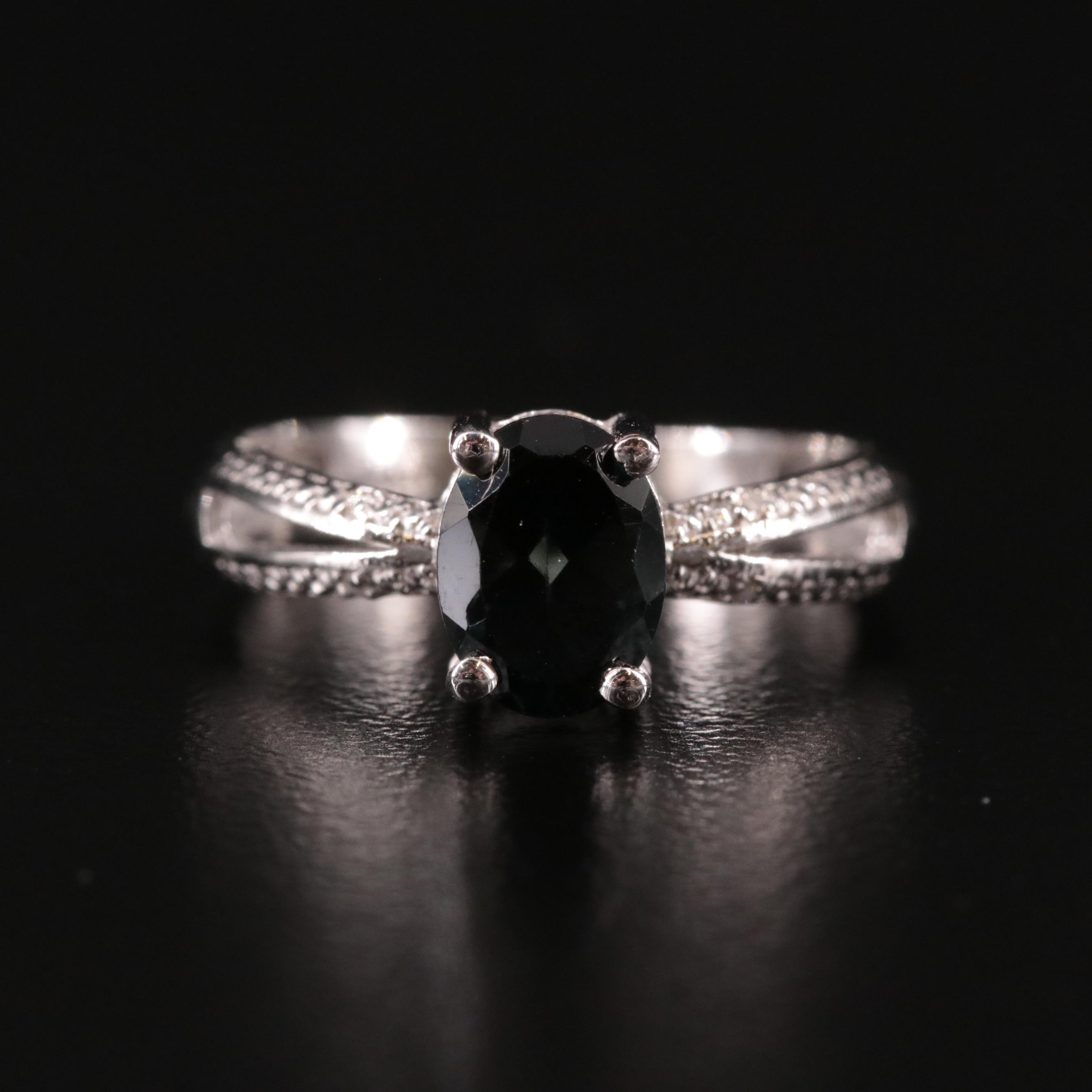 Sterling Spinel and Diamond Ring