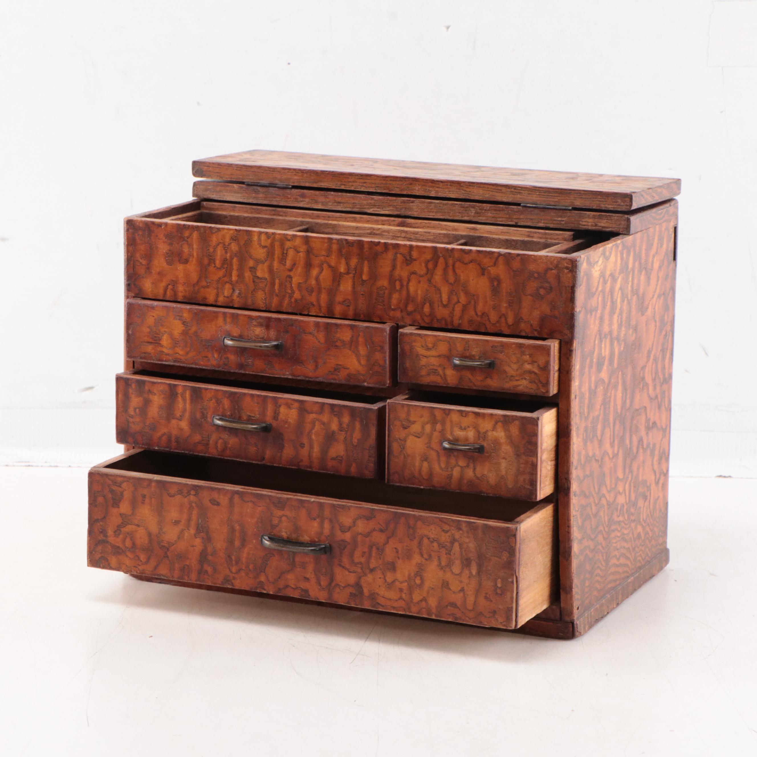 Japanese Shōwa Era Mulberry Haribako Sewing Box, Circa 1930