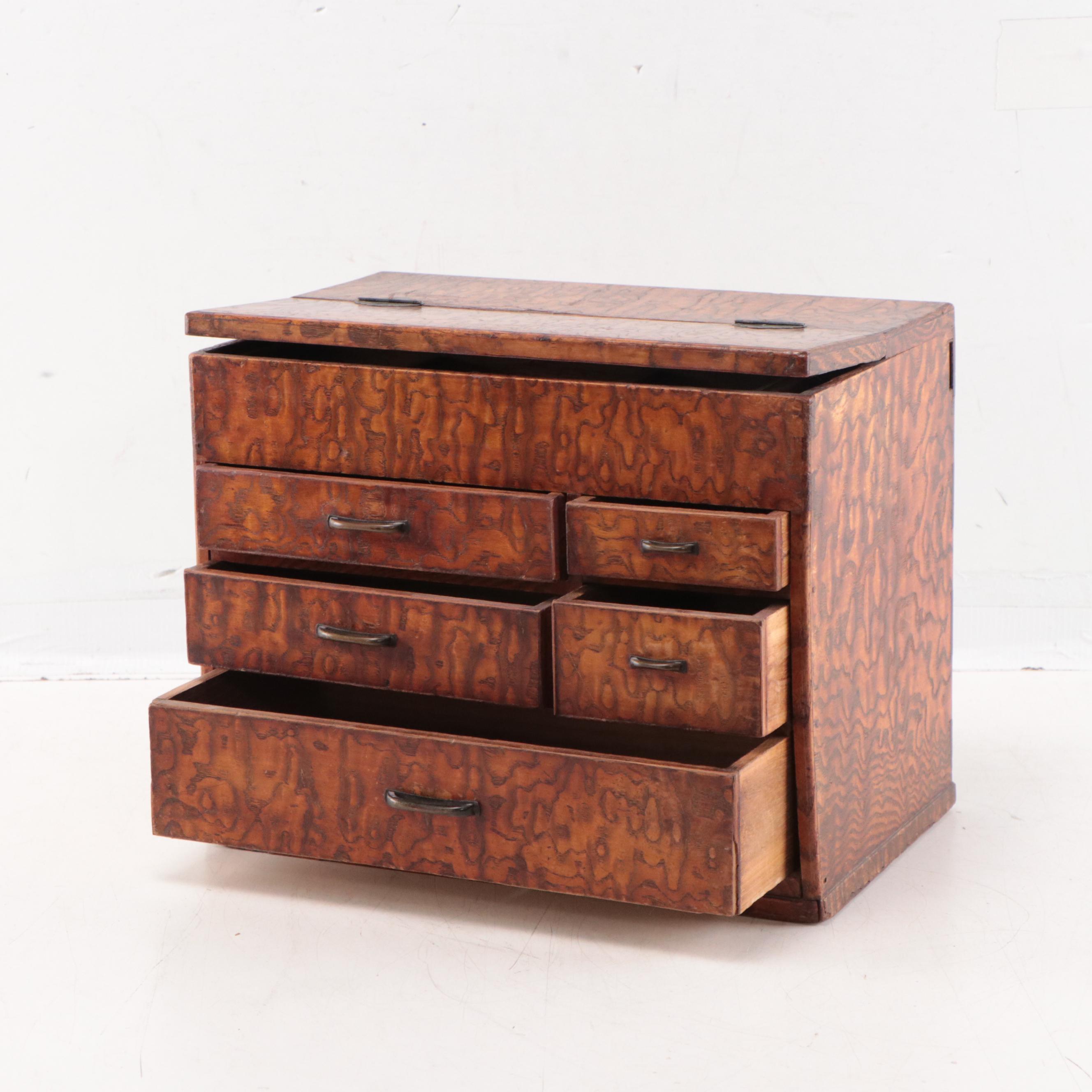 Japanese Shōwa Era Mulberry Haribako Sewing Box, Circa 1930