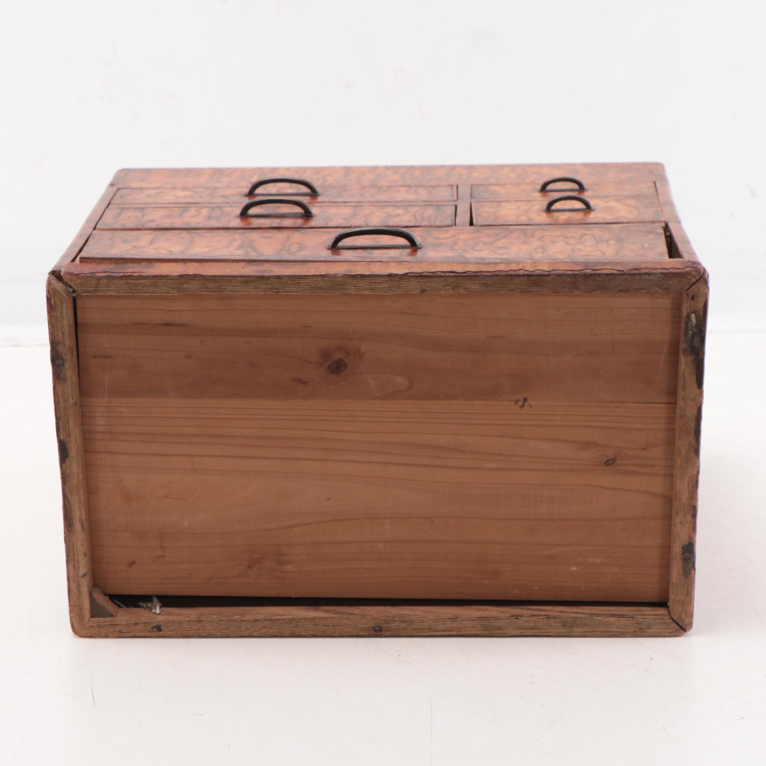 Japanese Shōwa Era Mulberry Haribako Sewing Box, Circa 1930