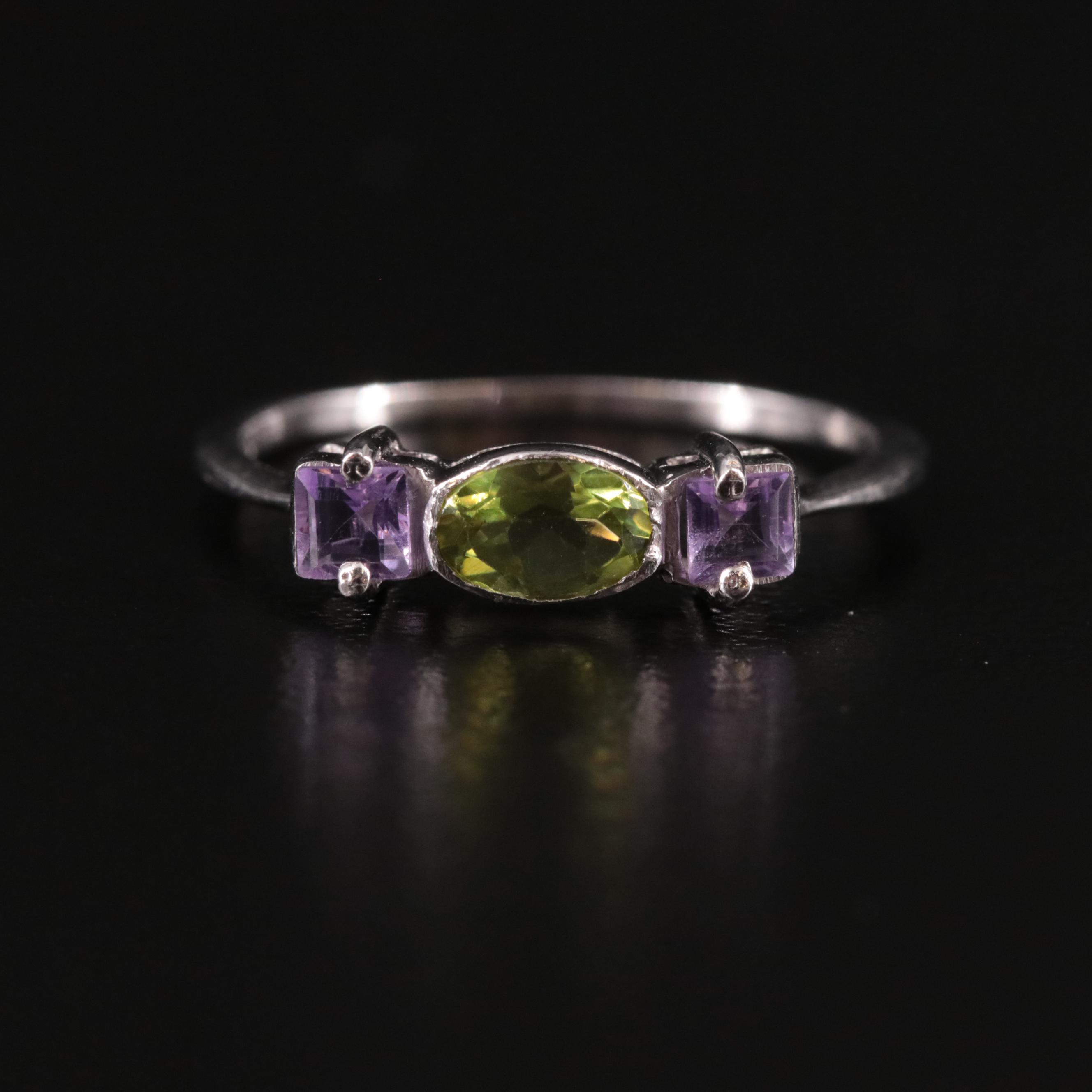 Sterling, Peridot and Amethyst Ring