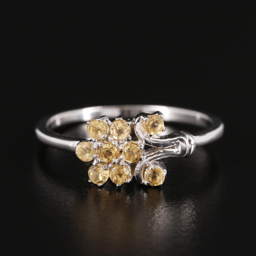 Sterling and Citrine Floral Cluster Ring