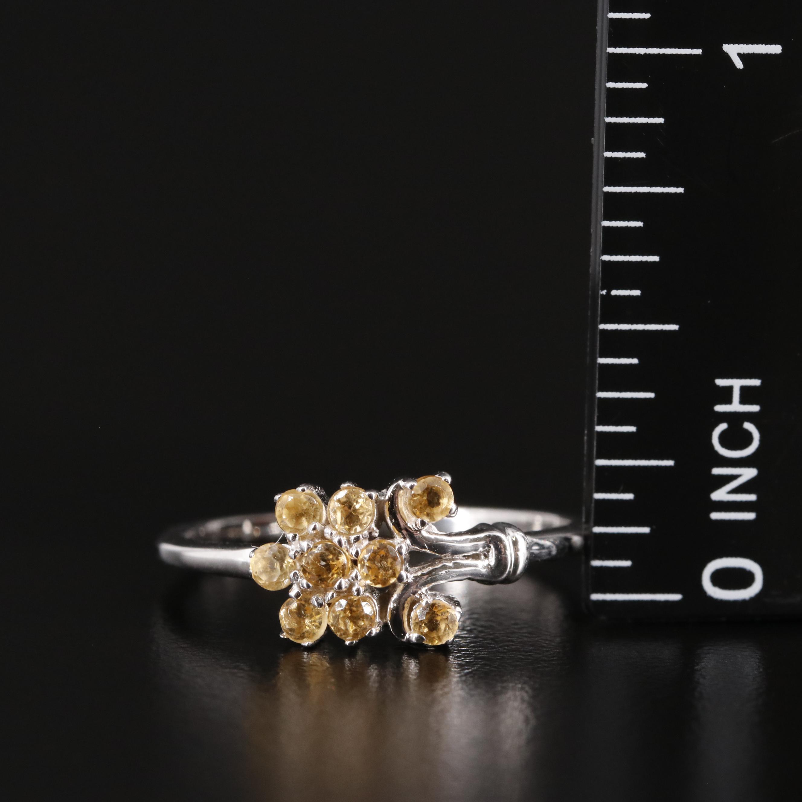 Sterling and Citrine Floral Cluster Ring
