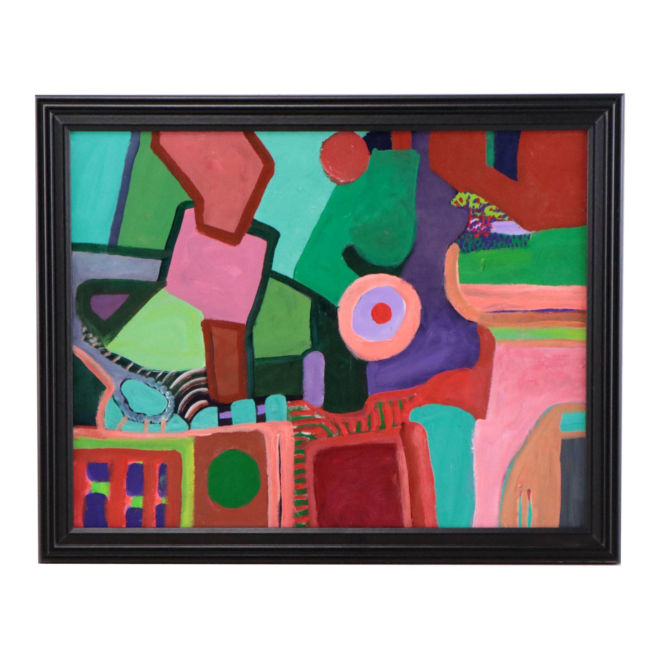 Louise Abrams Abstract Acrylic Painting, 1970s