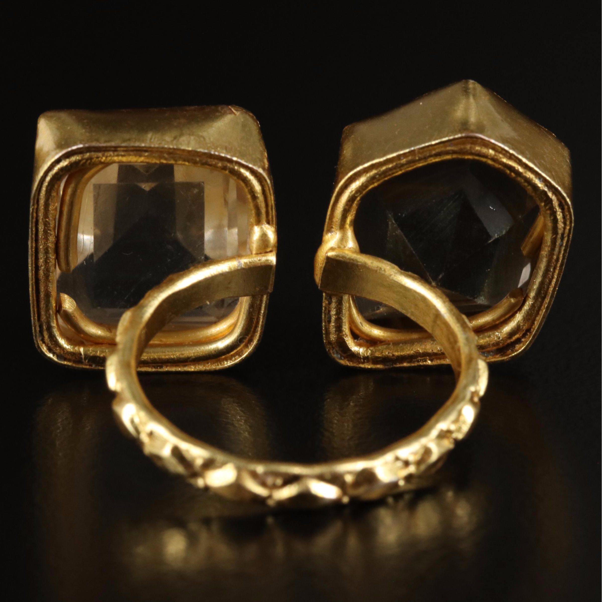 Smoky Quartz and Rock Crystal Quartz Open Ring