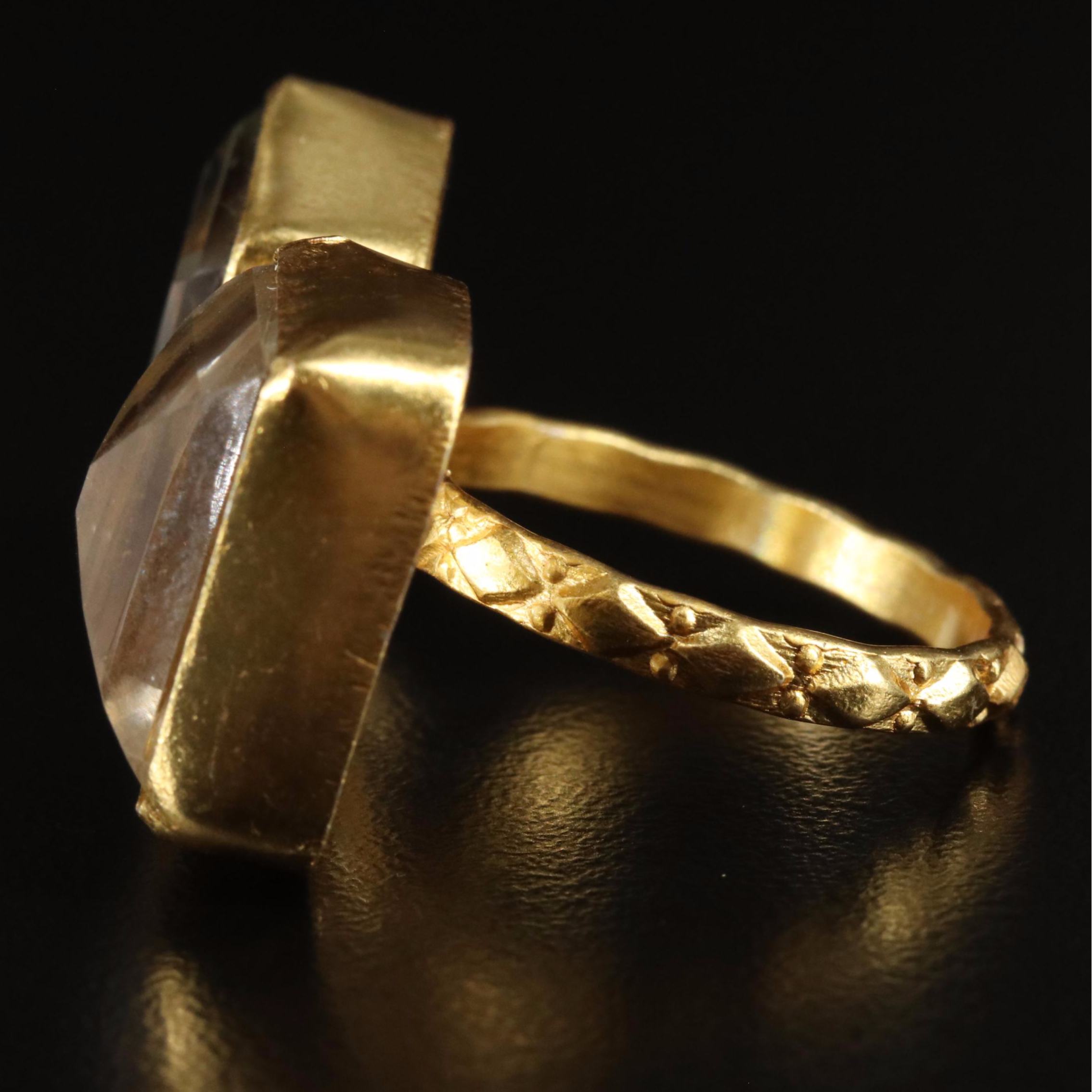 Smoky Quartz and Rock Crystal Quartz Open Ring