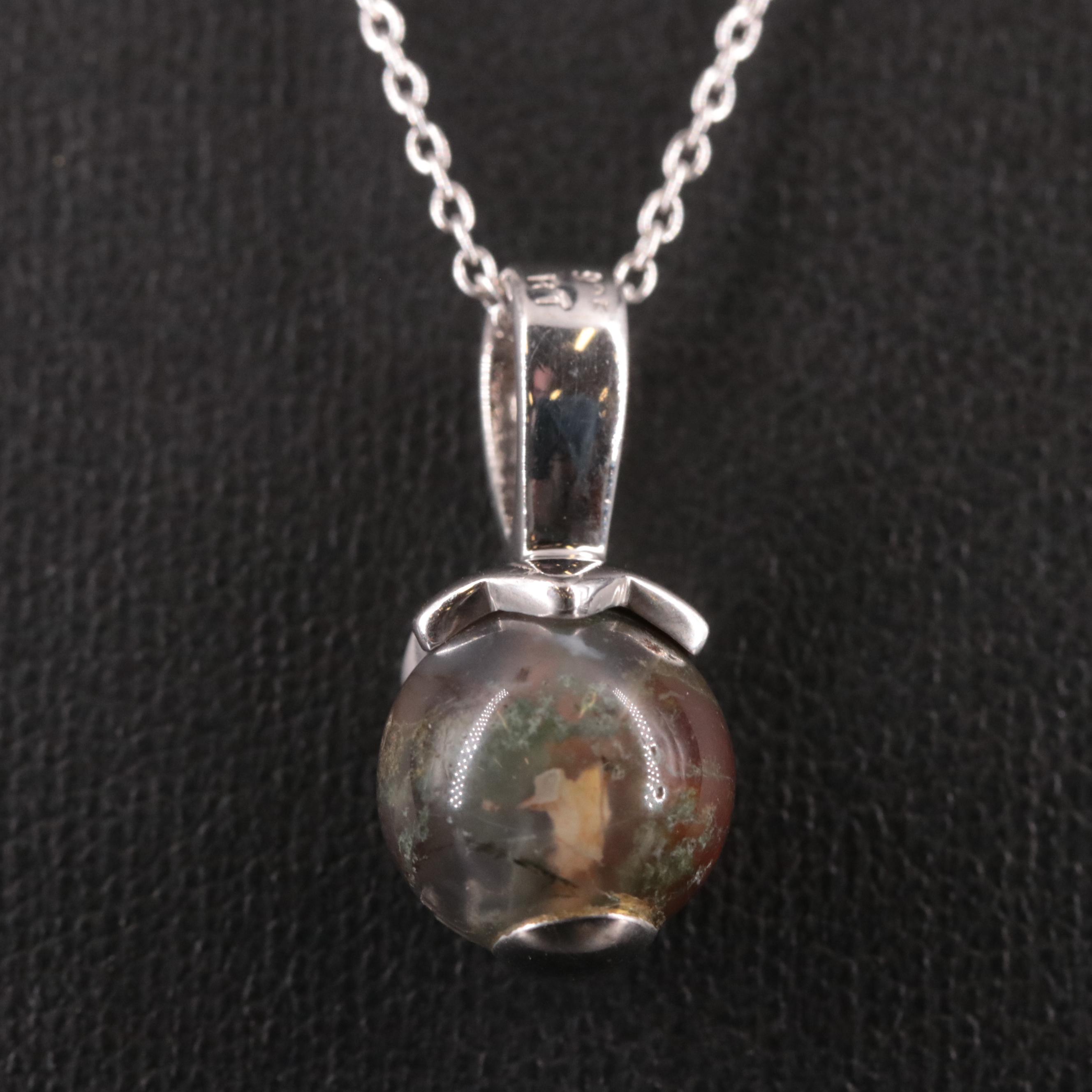 Sterling, Agate and White Topaz Drop Pendant Necklace