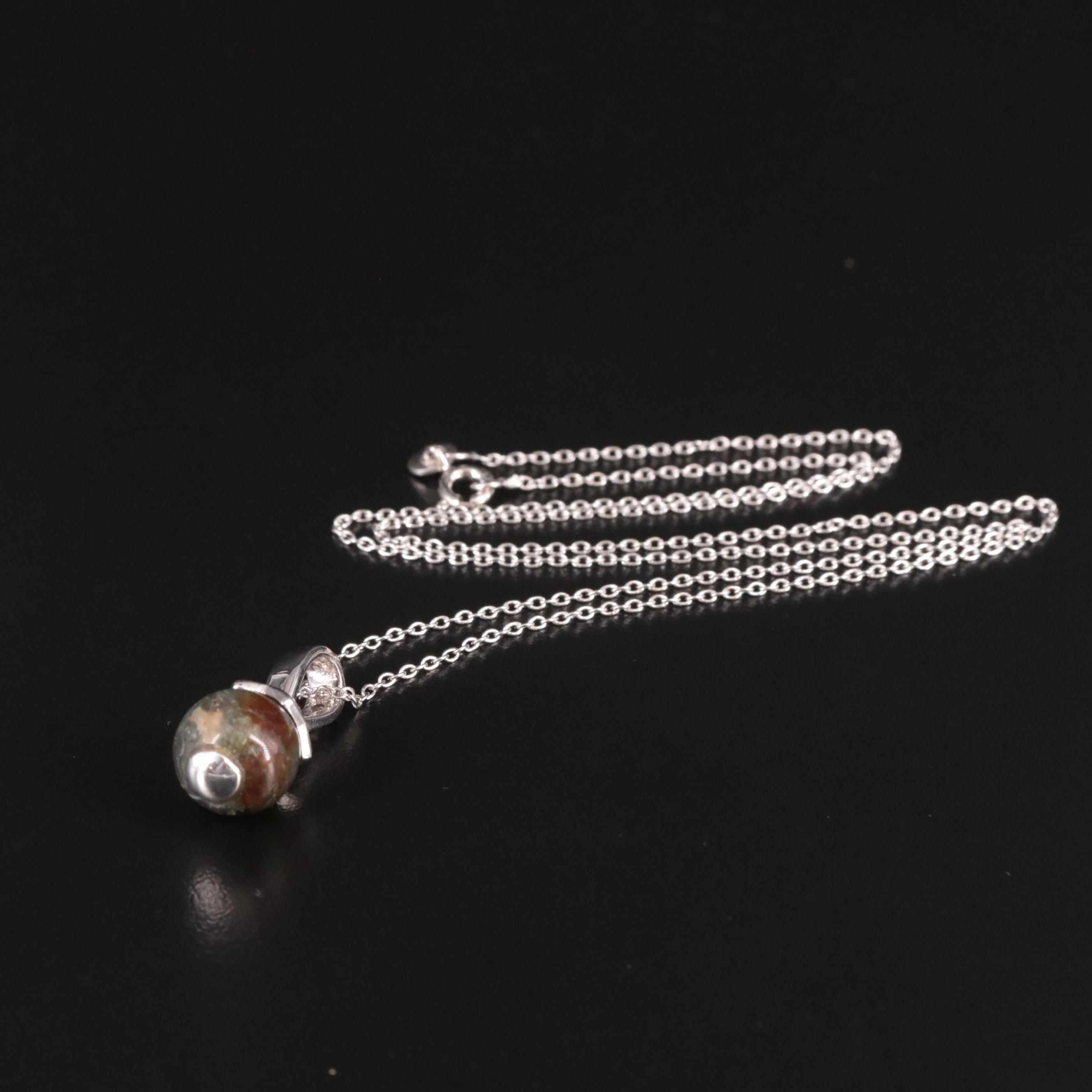 Sterling, Agate and White Topaz Drop Pendant Necklace