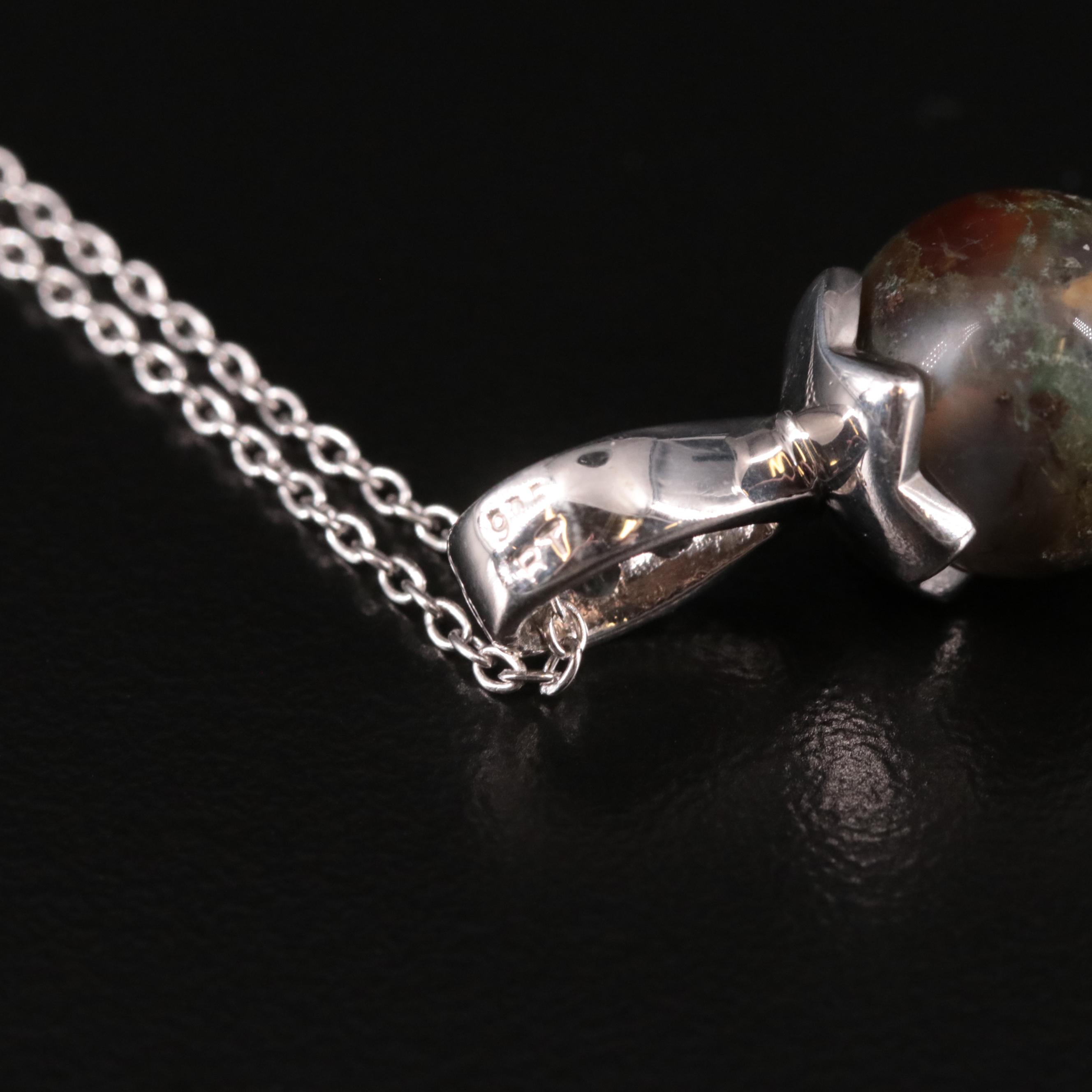 Sterling, Agate and White Topaz Drop Pendant Necklace