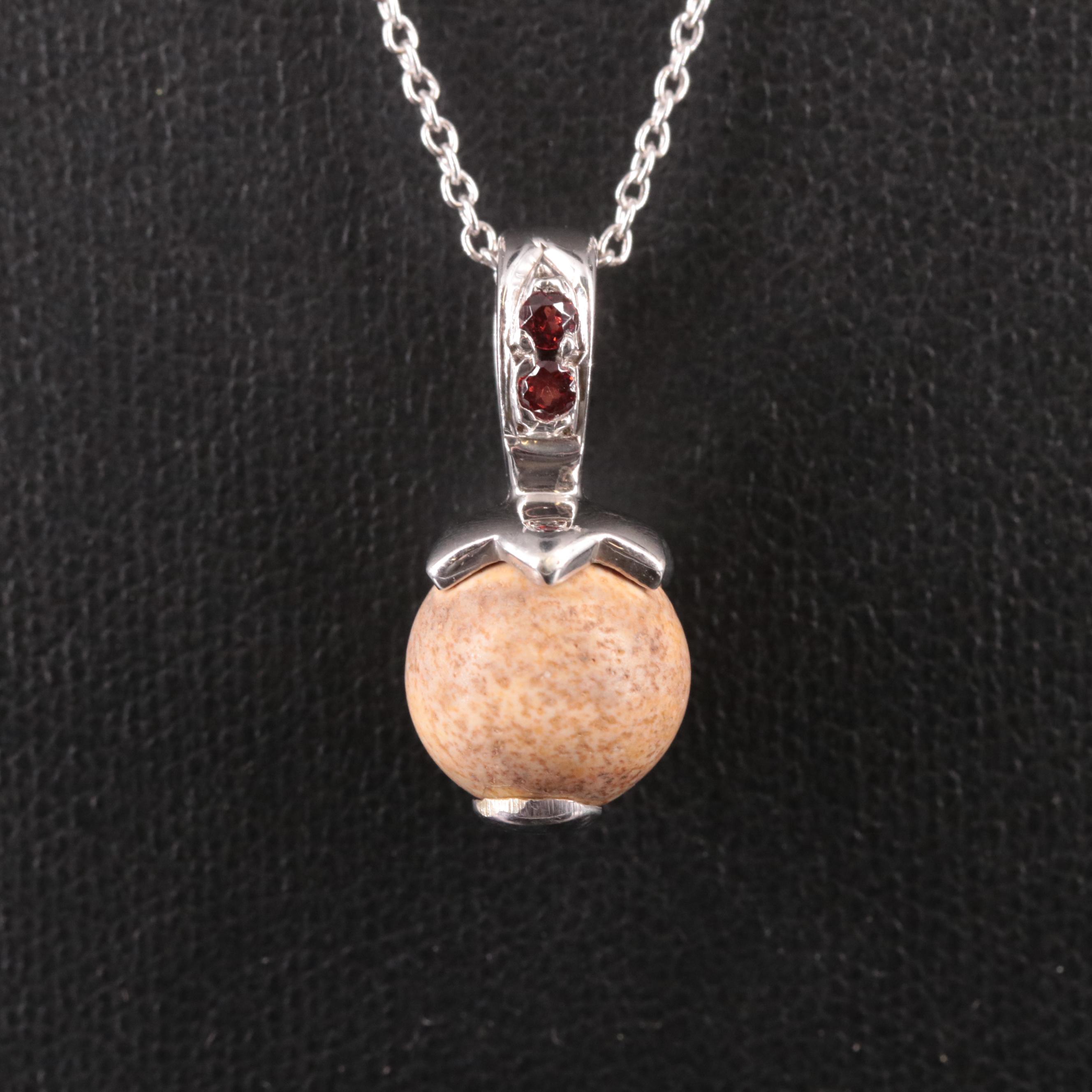 Sterling Jasper and Garnet Drop Pendant Necklace