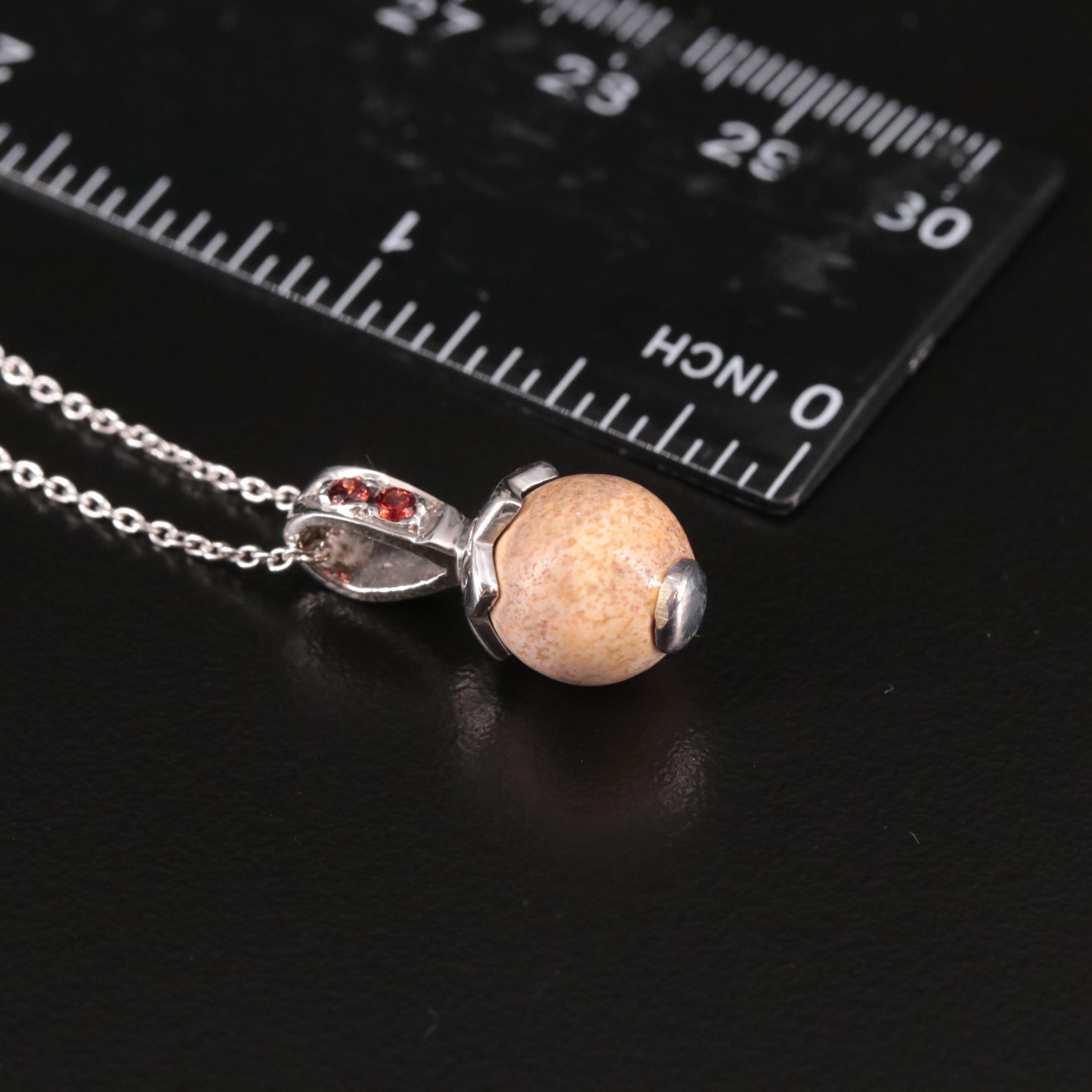 Sterling Jasper and Garnet Drop Pendant Necklace