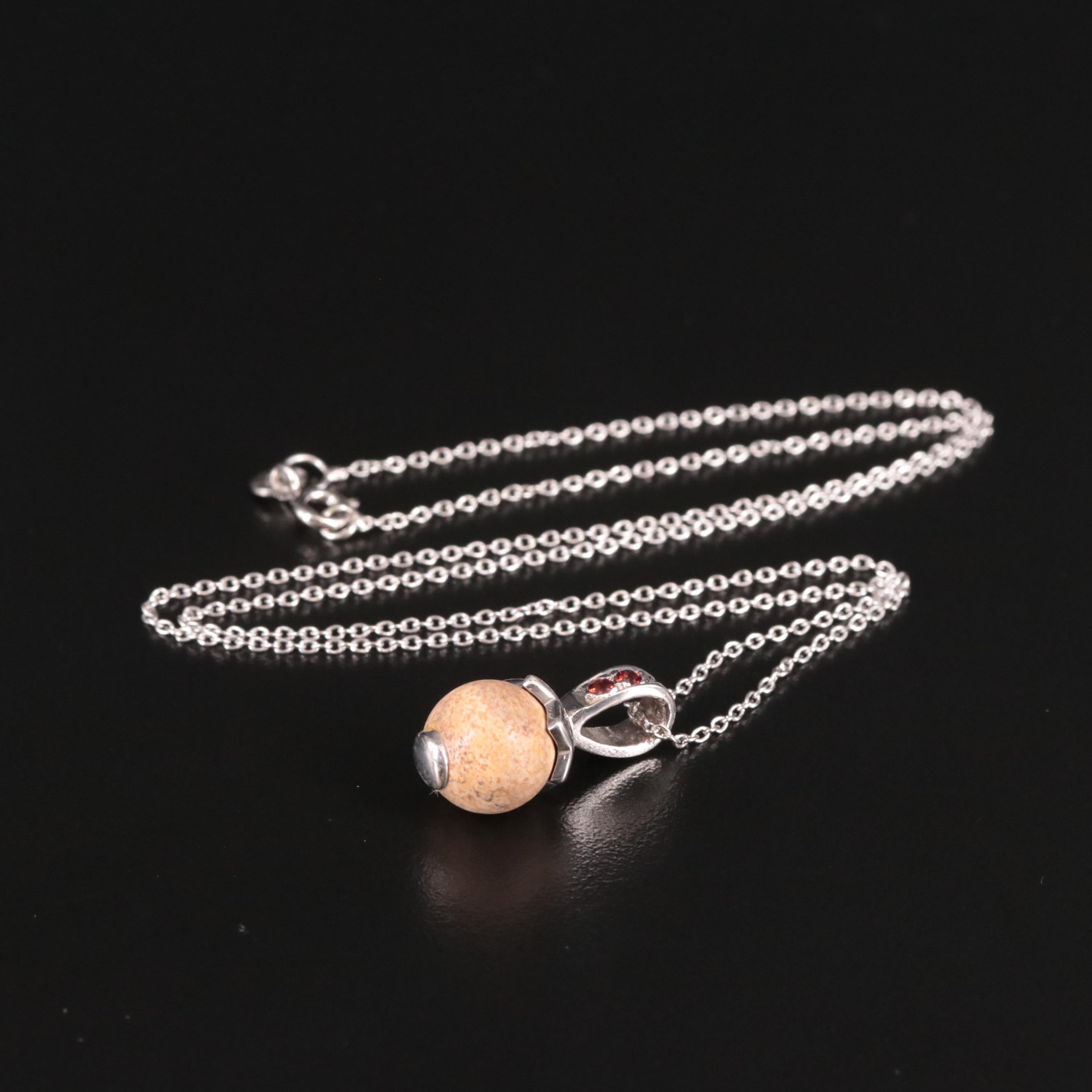 Sterling Jasper and Garnet Drop Pendant Necklace