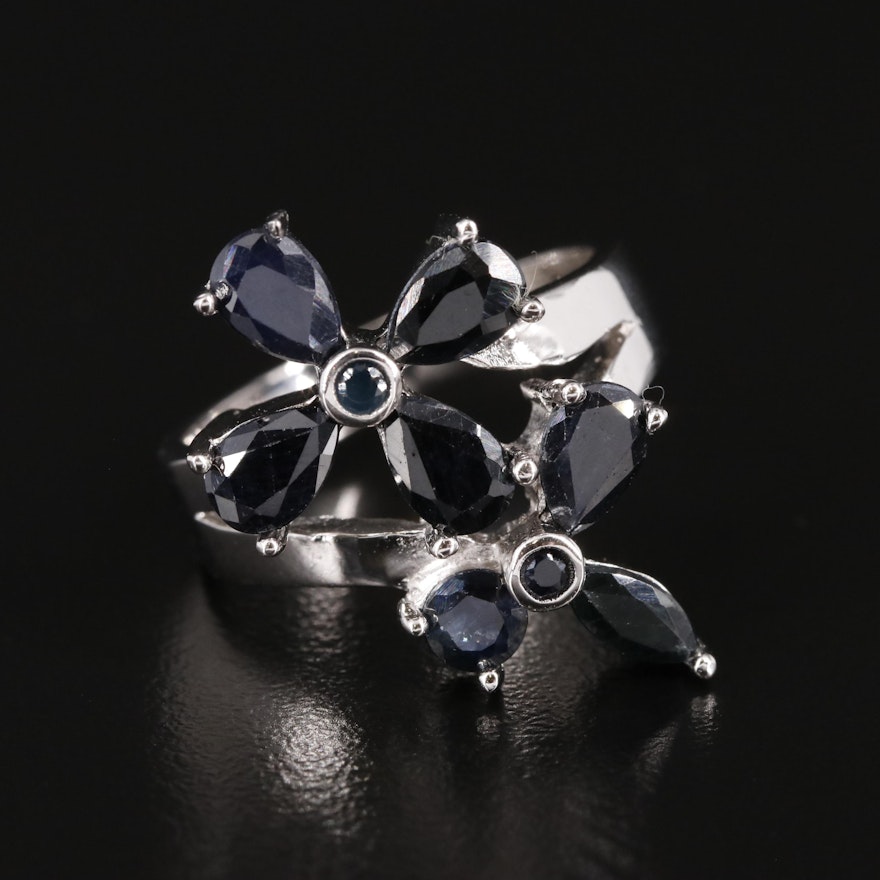 Sterling and Sapphire Floral Ring