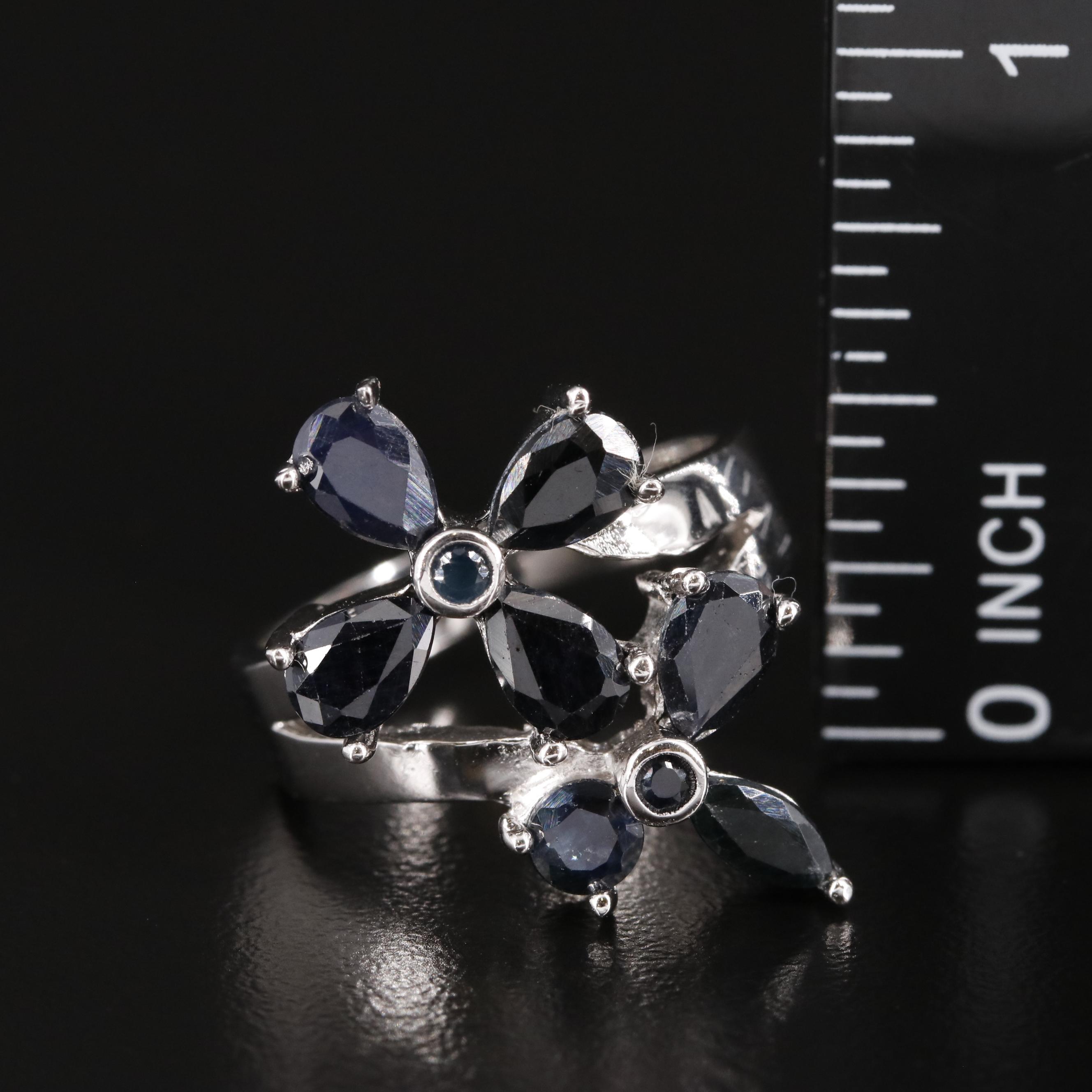 Sterling and Sapphire Floral Ring