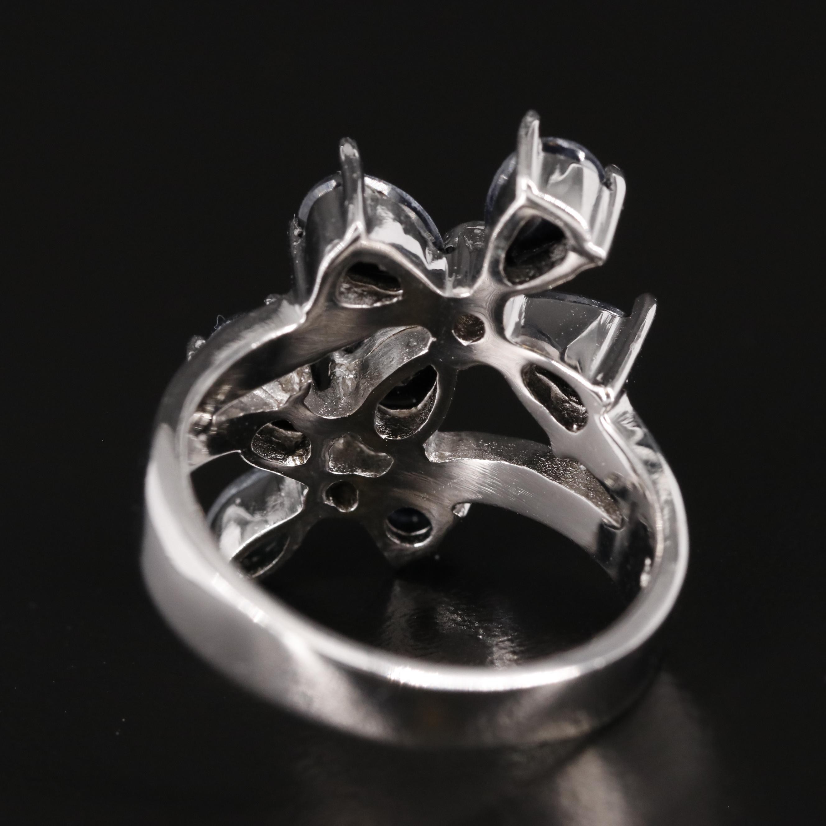 Sterling and Sapphire Floral Ring