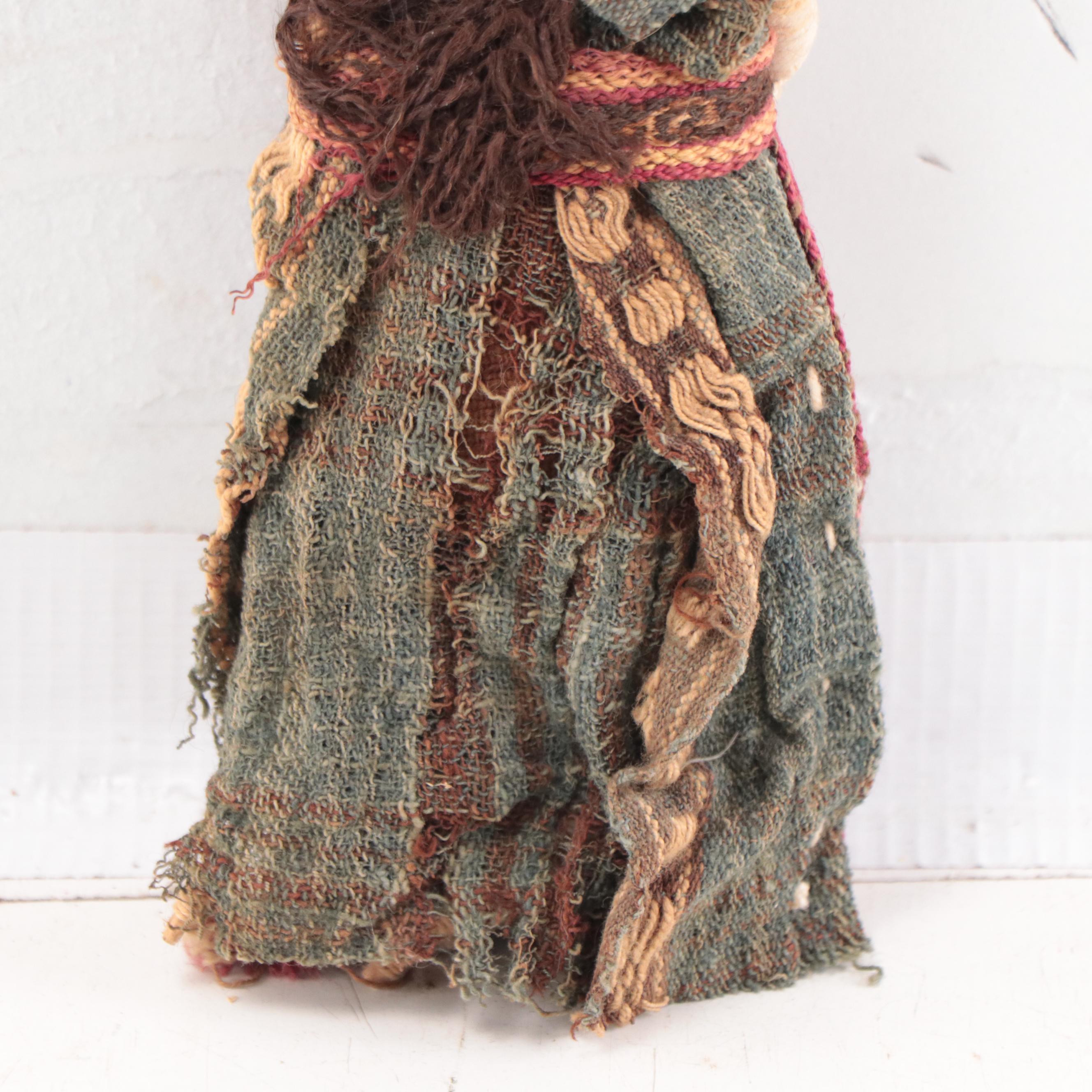 Peruvian Folk Art Chancay Funerary Male and Female Cloth Dolls