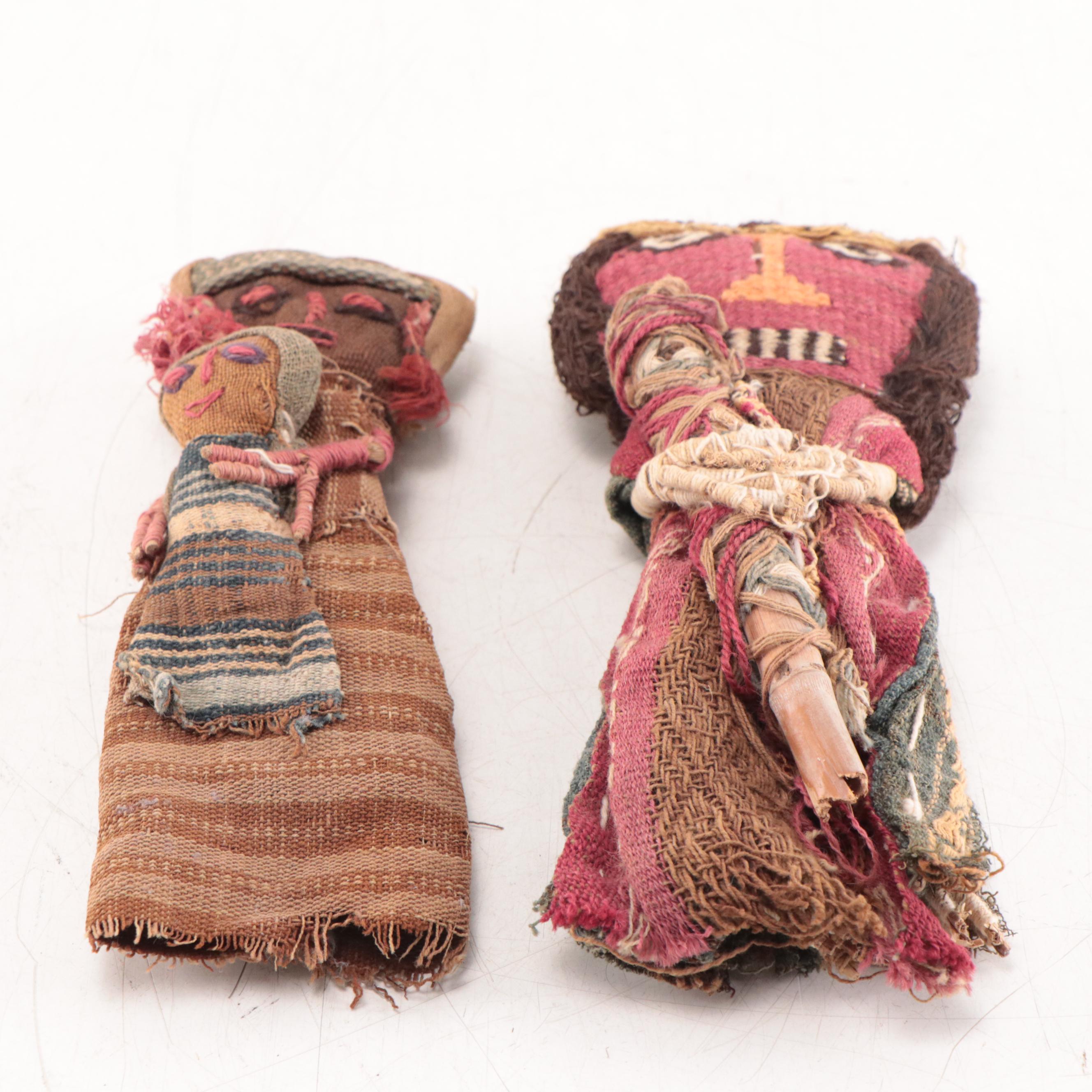 Peruvian Folk Art Chancay Funerary Male and Female Cloth Dolls