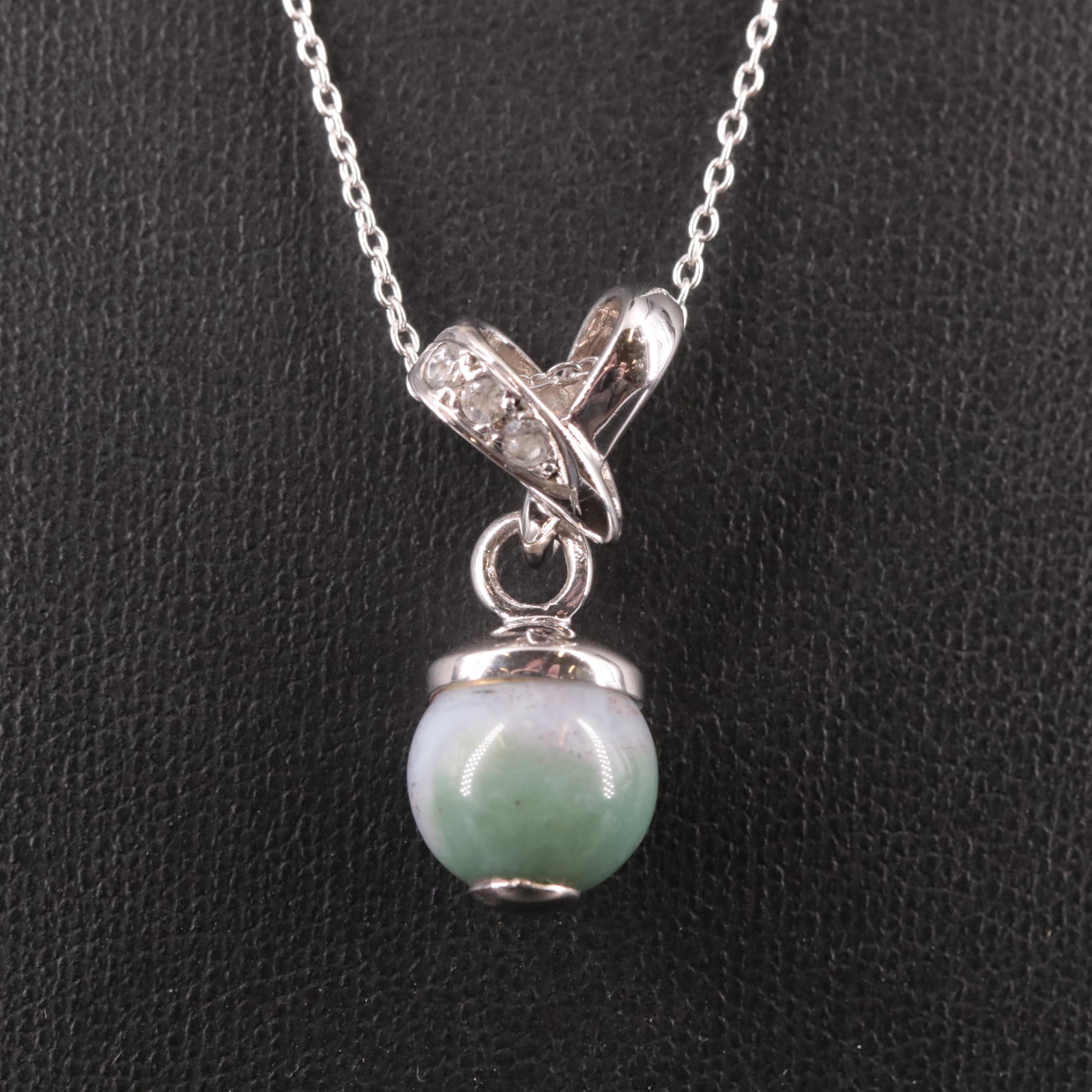 Sterling, Chalcedony and Cubic Zirconia Drop Pendant Necklace