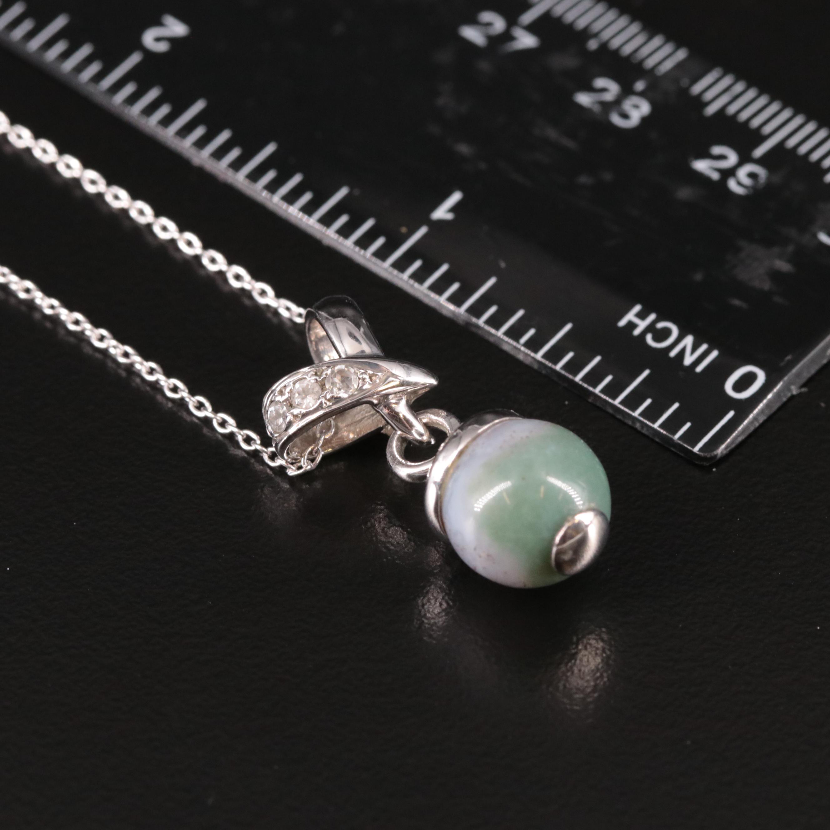 Sterling, Chalcedony and Cubic Zirconia Drop Pendant Necklace
