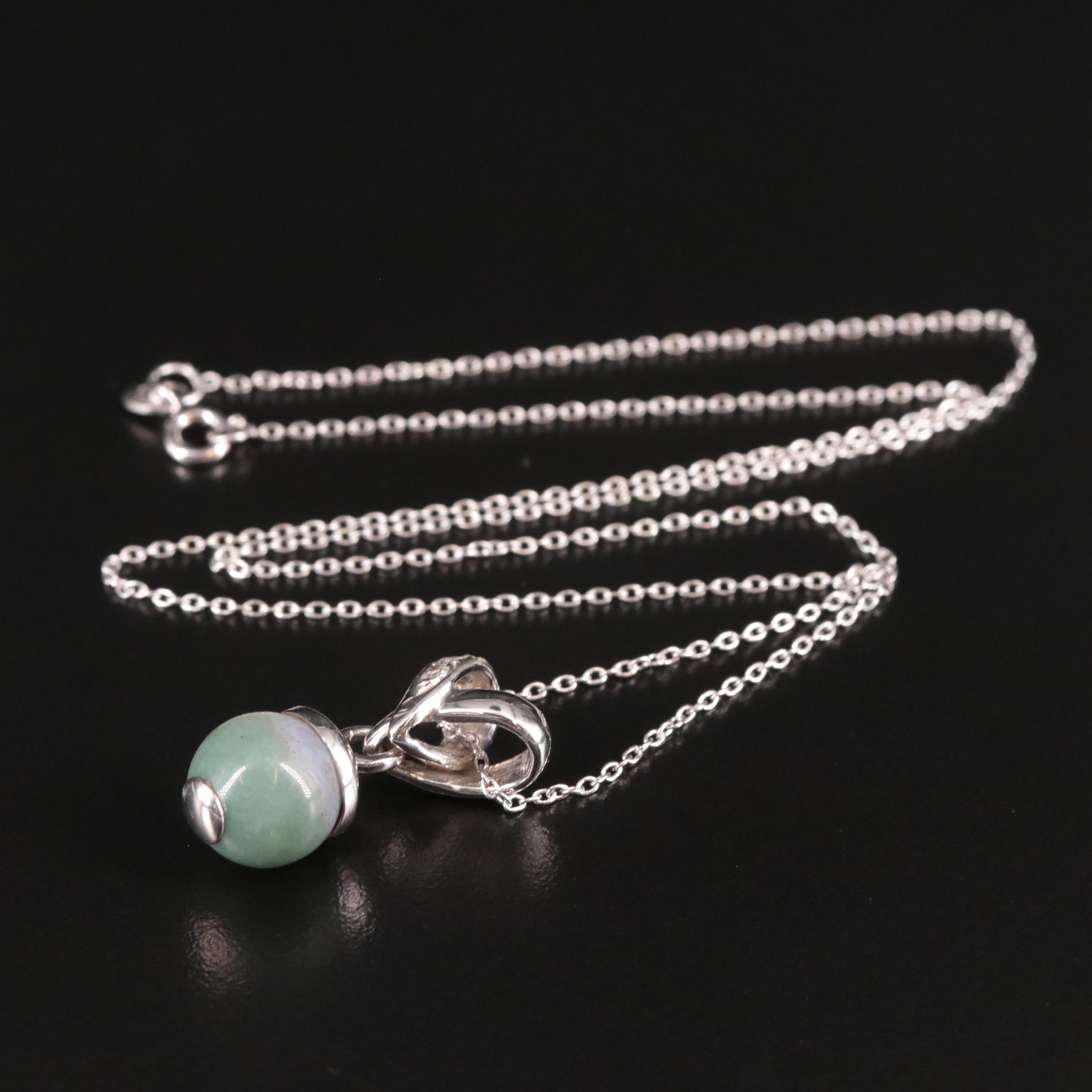 Sterling, Chalcedony and Cubic Zirconia Drop Pendant Necklace
