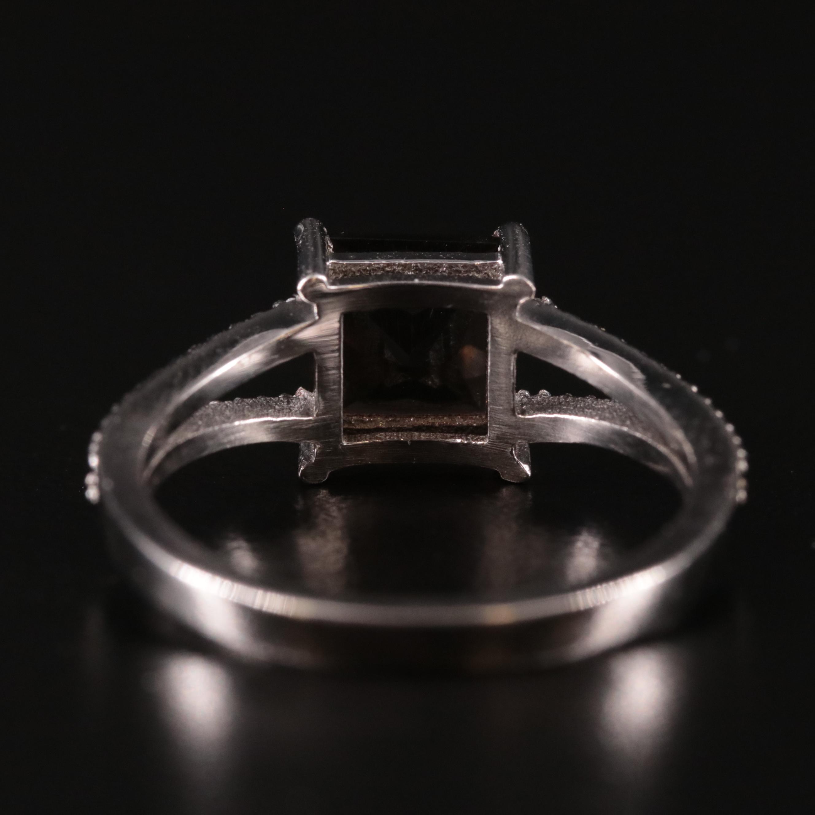 Sterling, Smoky Quartz and Diamond Ring