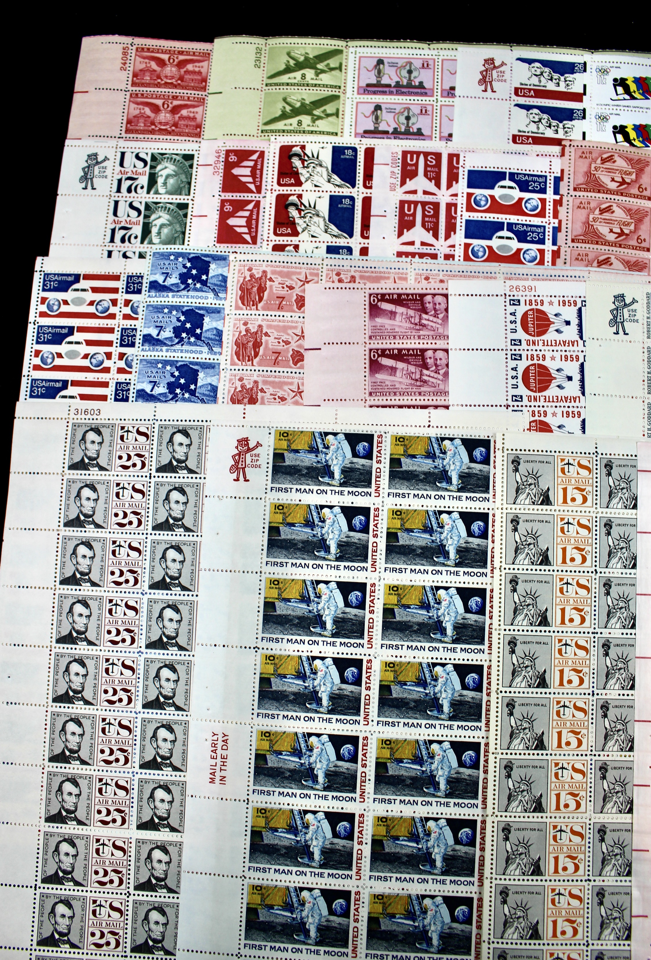 Twenty-Seven U.S. Airmail Postage Stamp Sheets