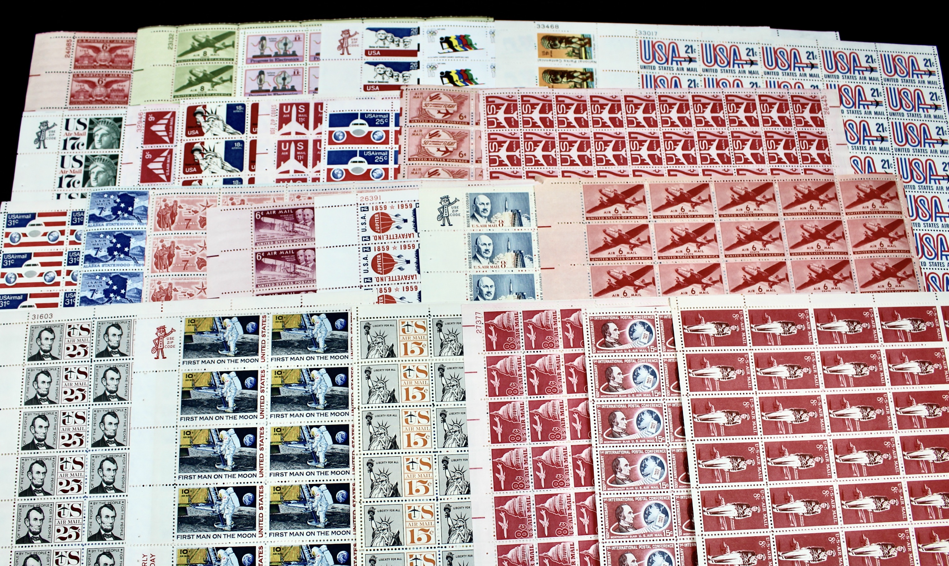 Twenty-Seven U.S. Airmail Postage Stamp Sheets