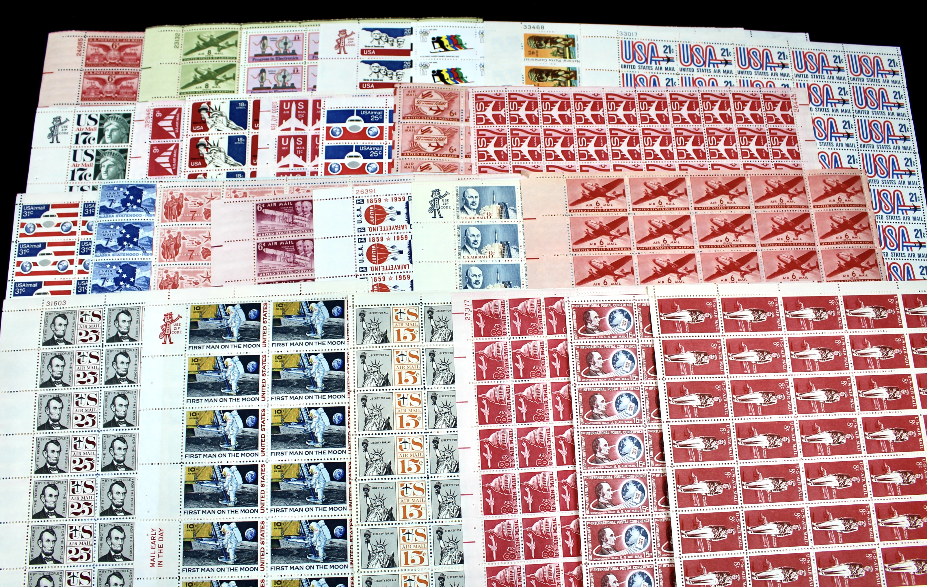 Twenty-Seven U.S. Airmail Postage Stamp Sheets