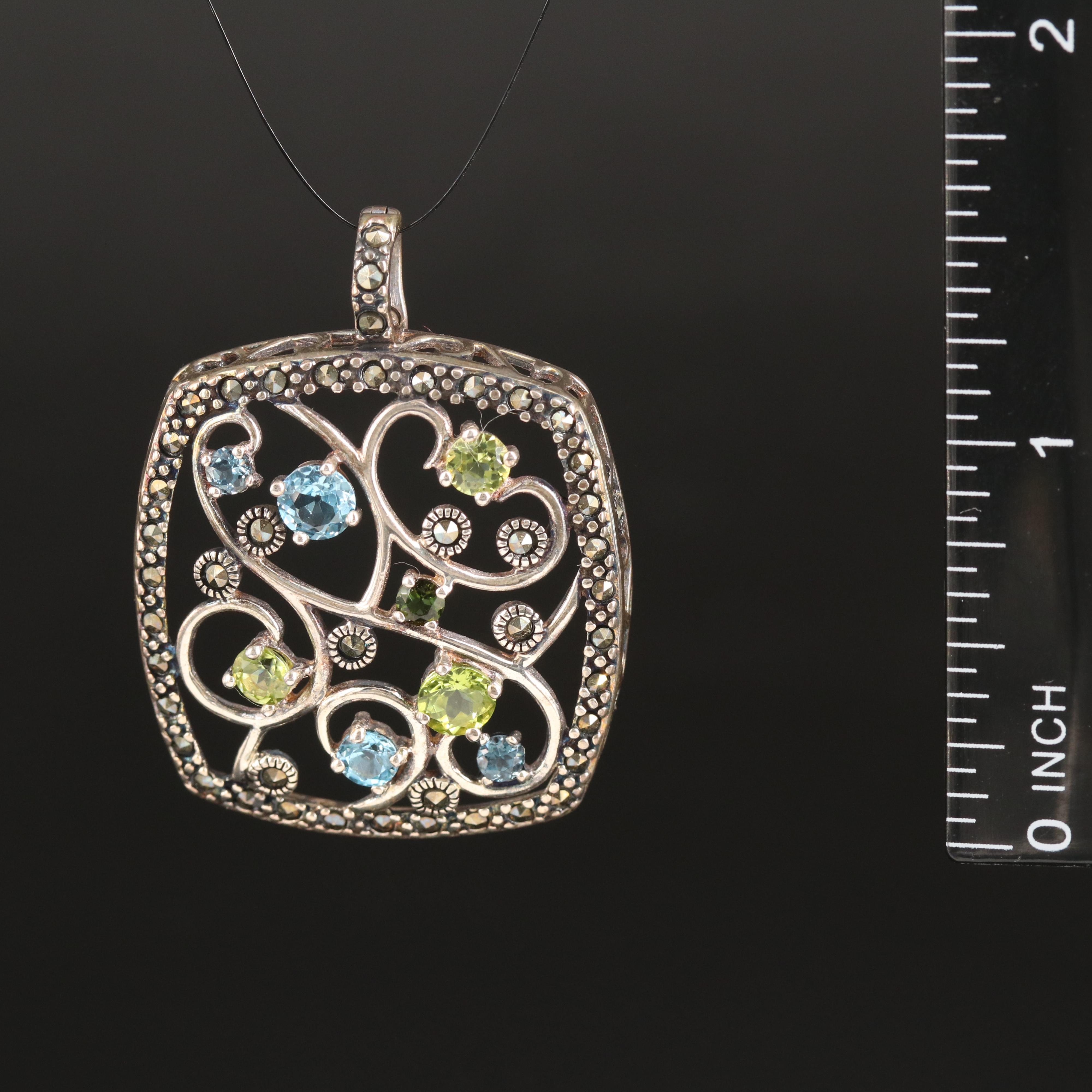 Sterling Sky Blue Topaz, Peridot and Diopside Enhancer Pendant