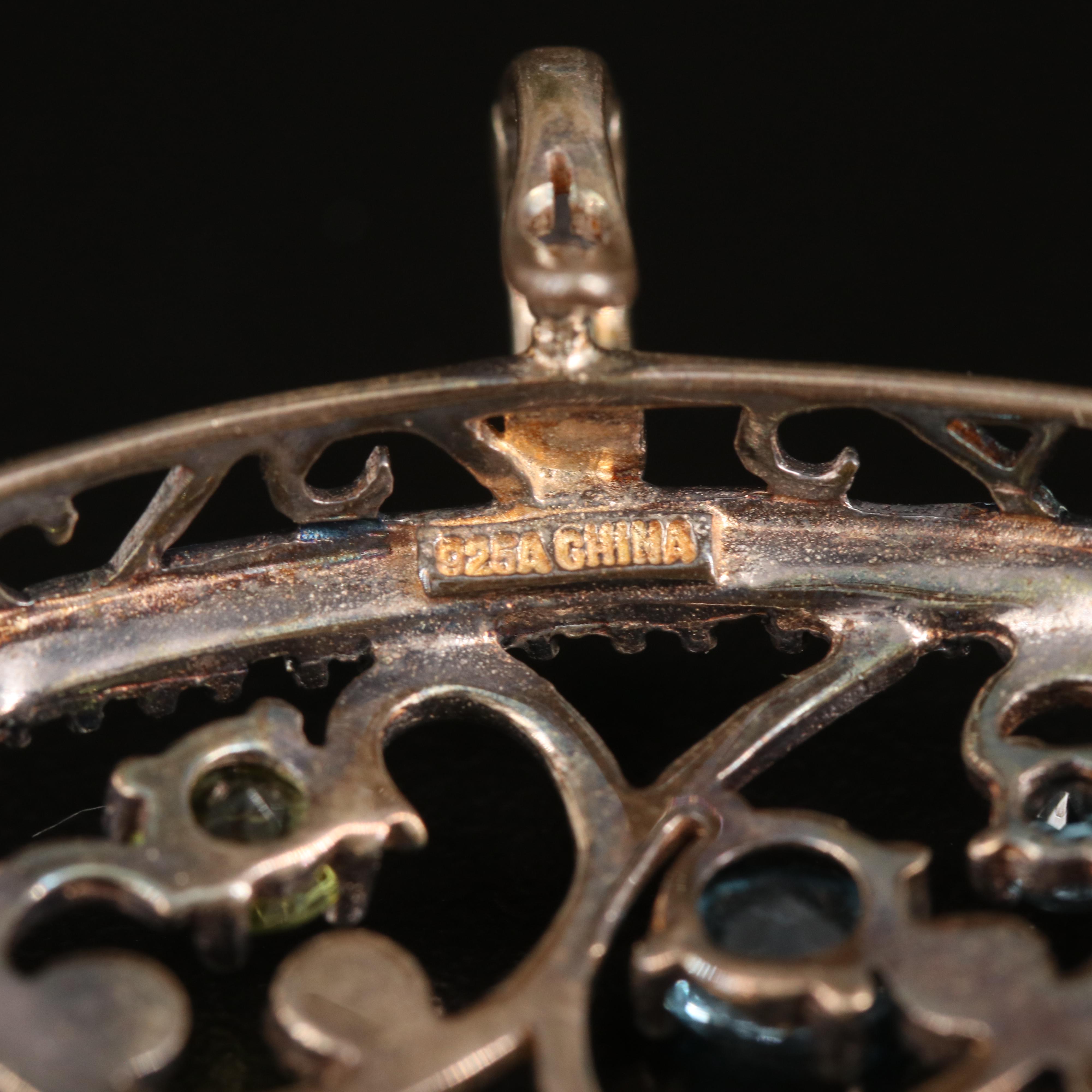 Sterling Sky Blue Topaz, Peridot and Diopside Enhancer Pendant