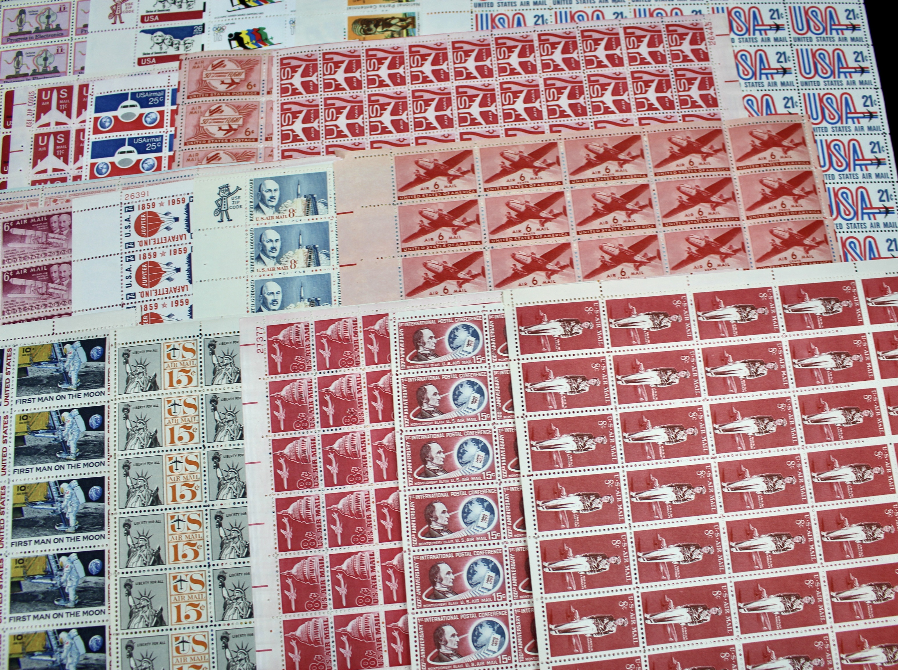 Twenty-Seven U.S. Airmail Postage Stamp Sheets