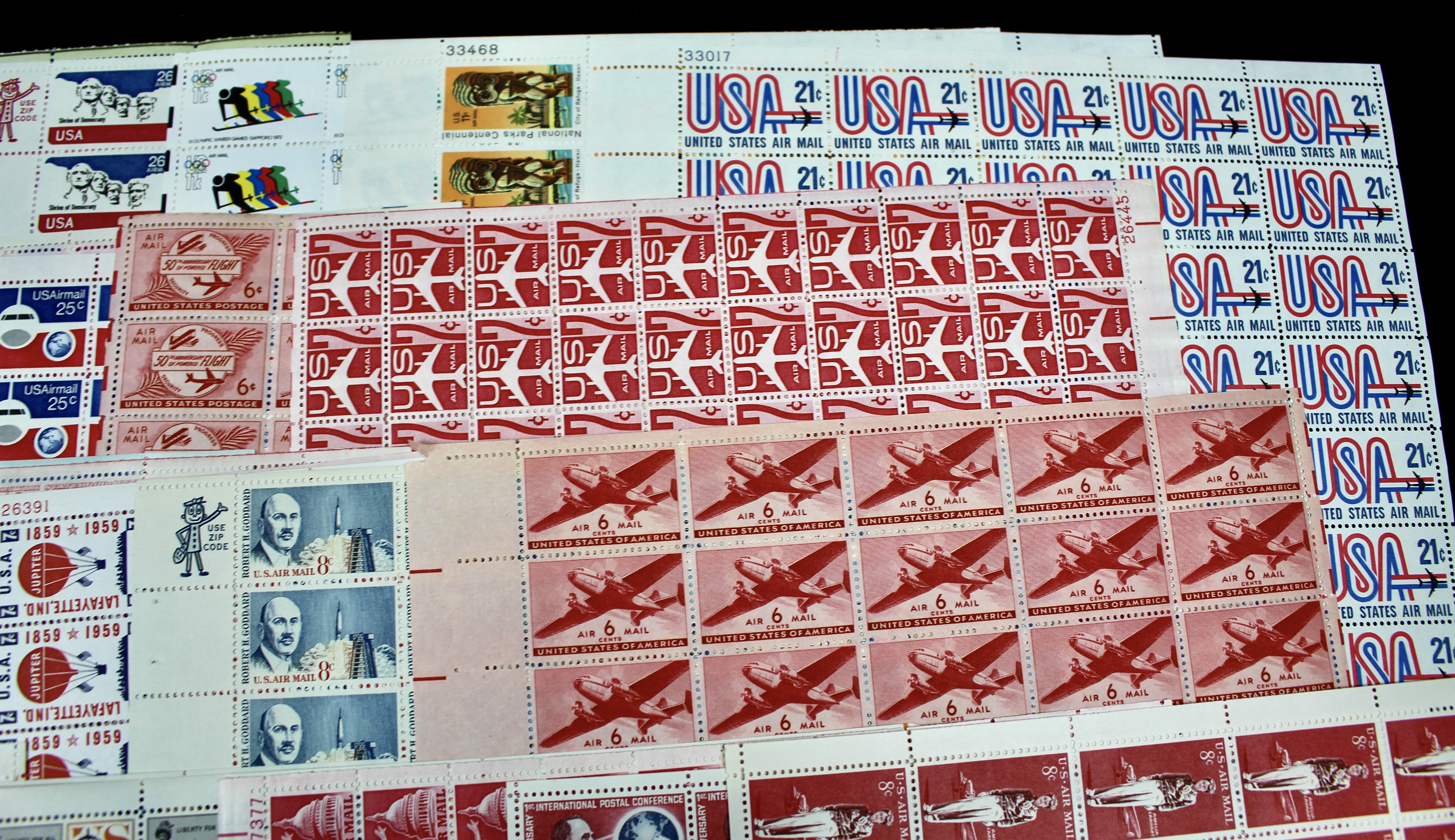 Twenty-Seven U.S. Airmail Postage Stamp Sheets