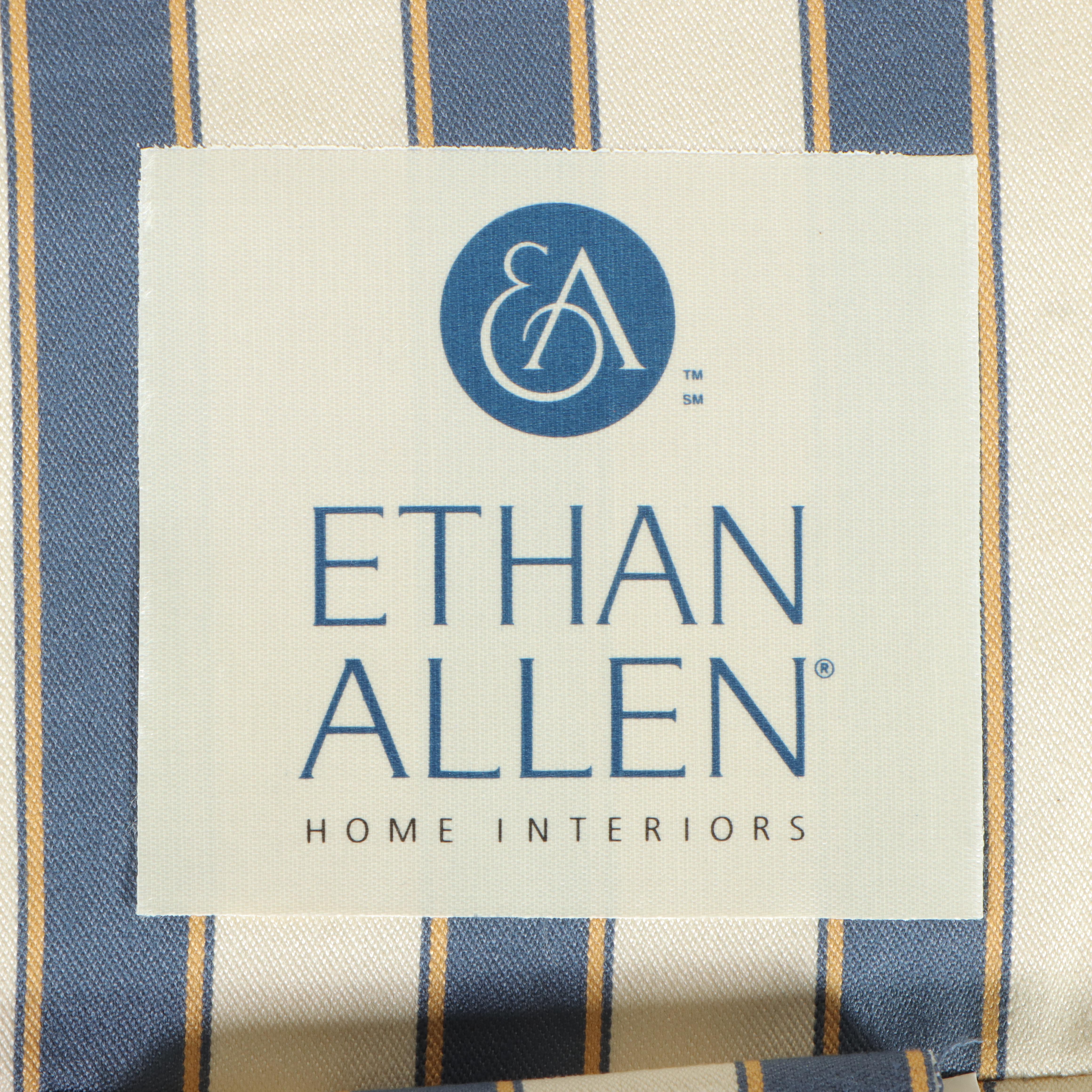 Ethan Allen Ticking Stripe Upholstered Wingback Armchair and Ottoman