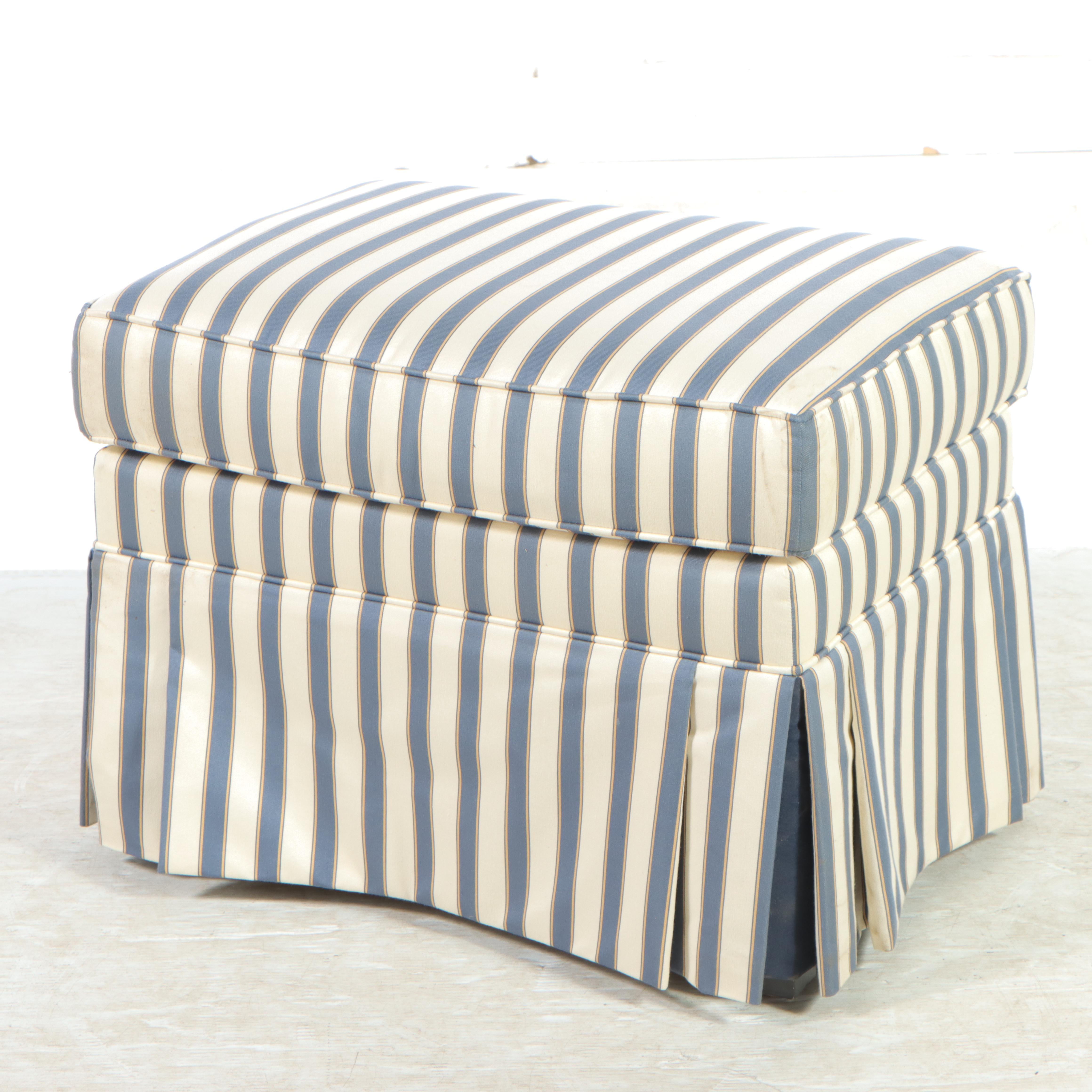 Ethan Allen Ticking Stripe Upholstered Wingback Armchair and Ottoman