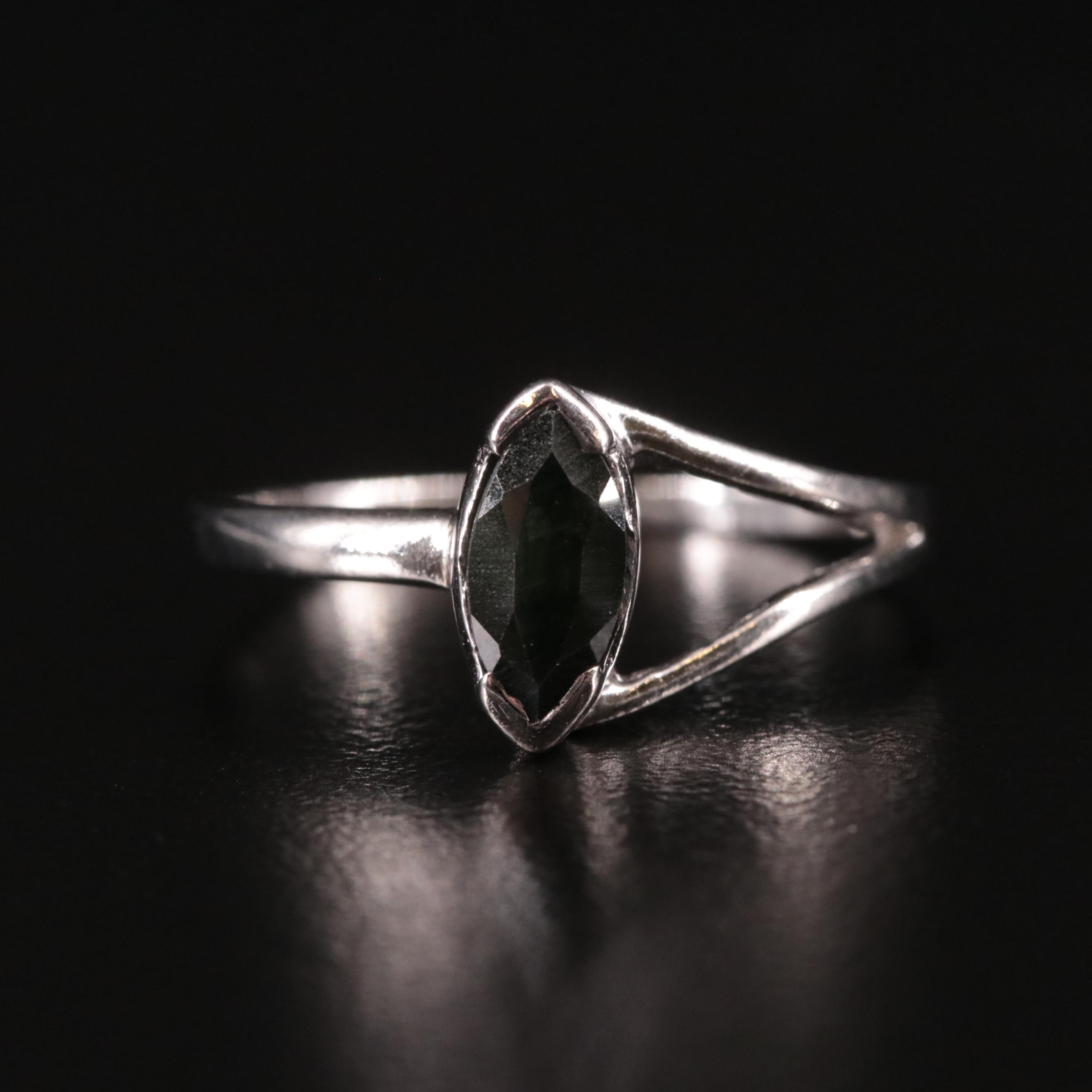 Sterling and Sapphire Solitaire Ring