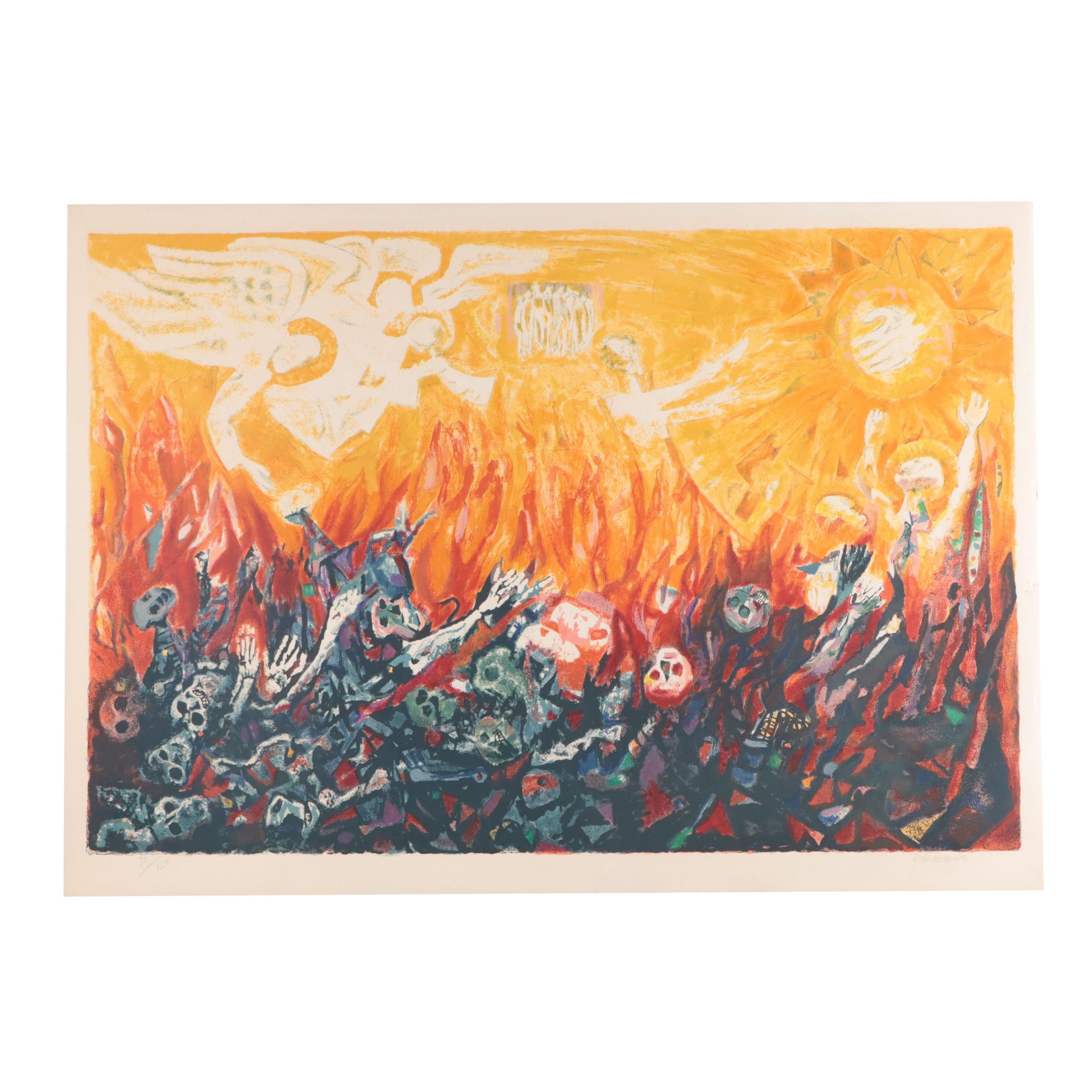 Abraham Rattner Color Lithograph "Ezekiel in the Valley of the Dried Bones"