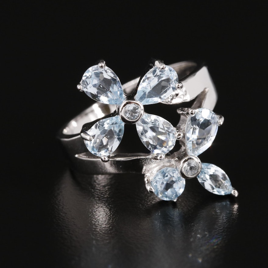 Sterling and Blue Topaz Floral Ring