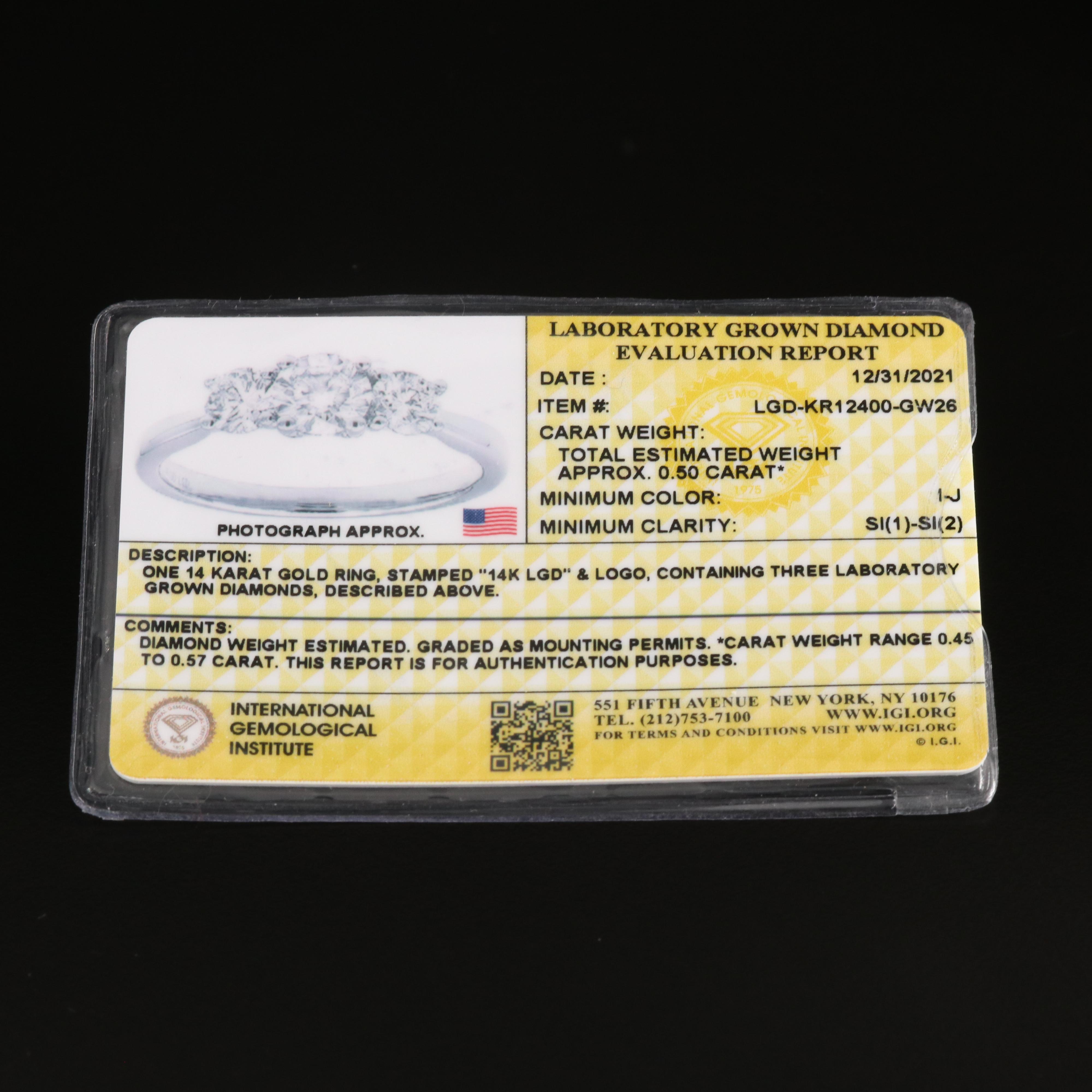 14K 0.52 CTW Lab Grown Diamond Ring with IGI Report