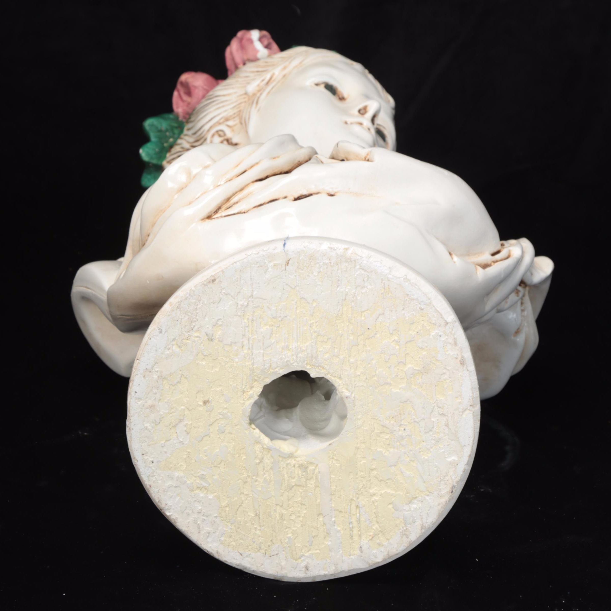 Painted Cast Plaster Bust of Woman on Pedestal after A. Carrier-Belleuse