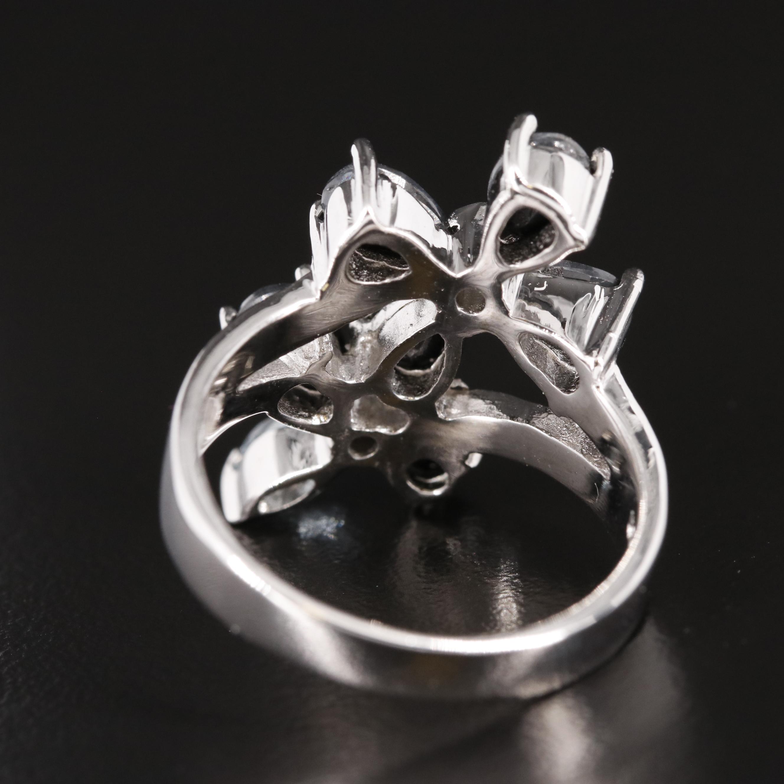 Sterling, Sapphire and Blue Topaz Floral Ring