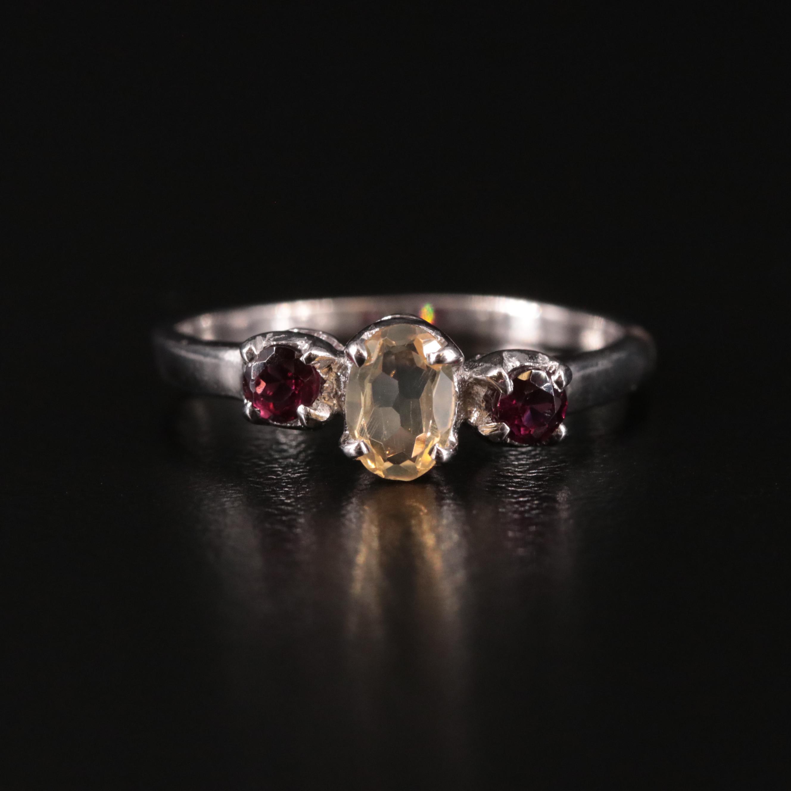 Sterling Citrine and Garnet Ring