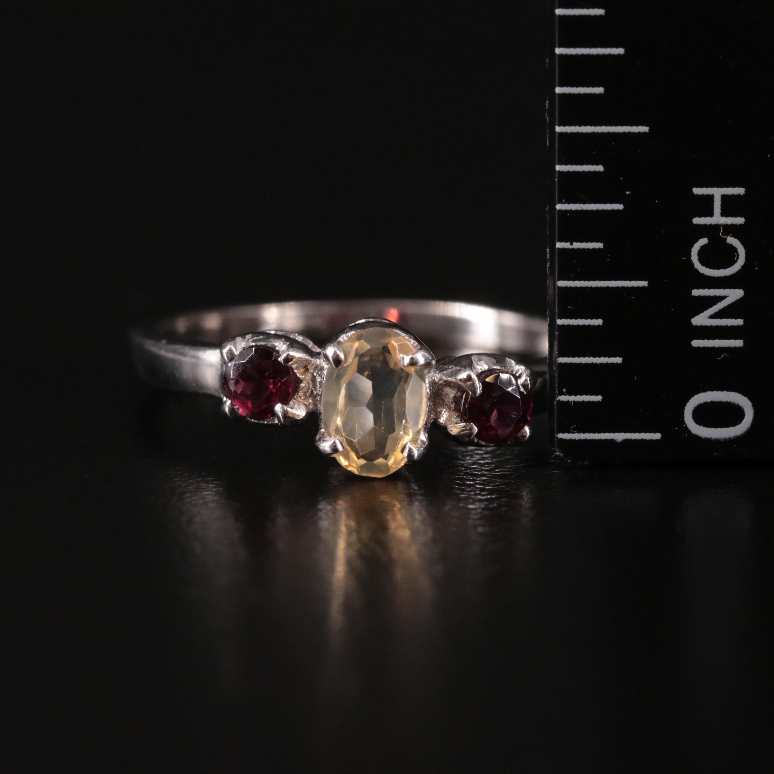 Sterling Citrine and Garnet Ring