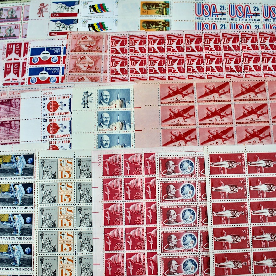 Twenty-Seven U.S. Airmail Postage Stamp Sheets
