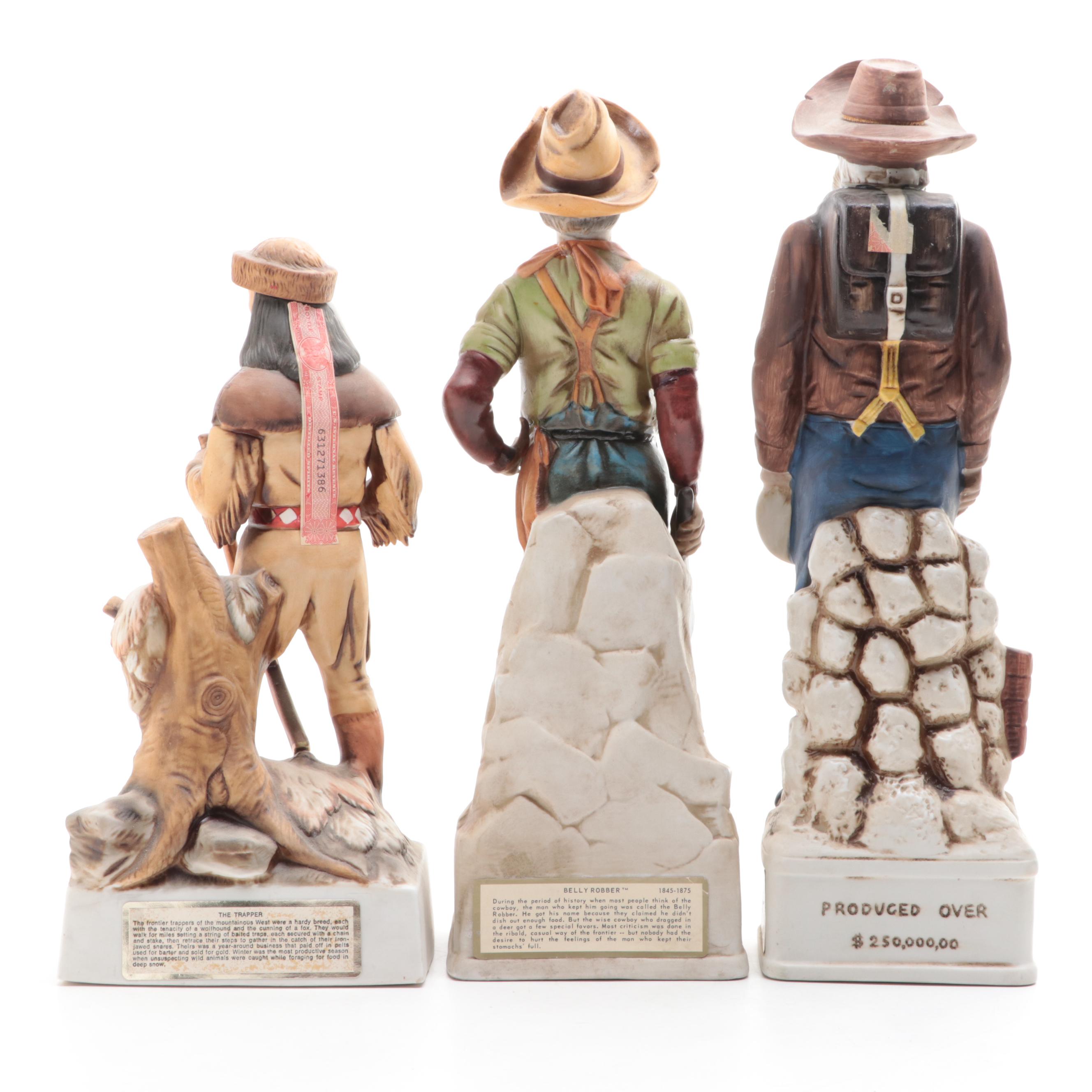 Lionstone and Cyrus Noble Mine Figural Porcelain Bisque Whiskey Decanters