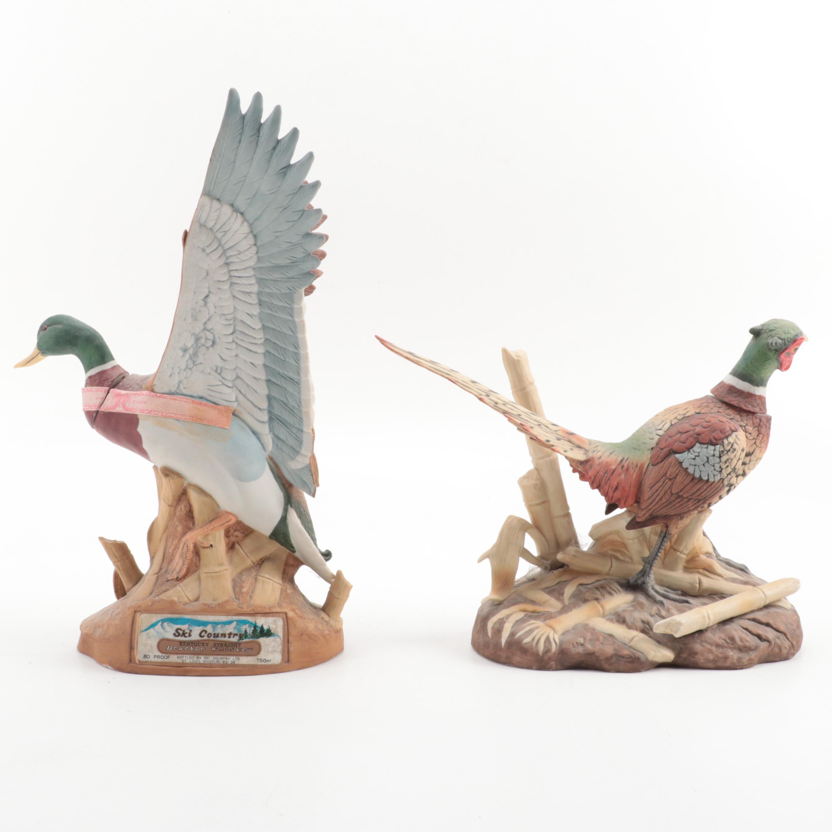 Ski Country "Mallard Drake" and "Ring-Neck Pheasant" Porcelain Bourbon Decanters