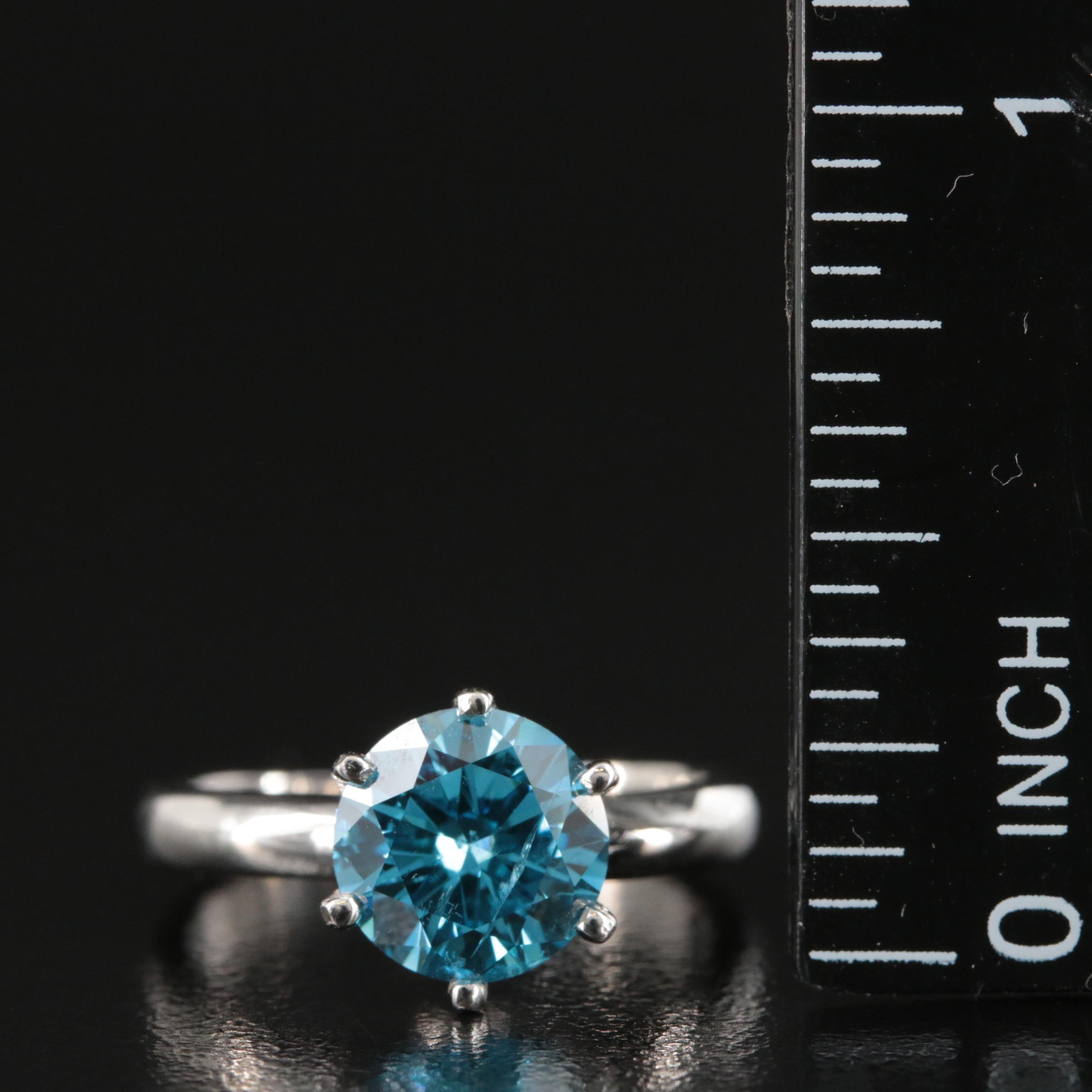 14K 2.01 CT Fancy Vivid Blue Diamond Solitaire Ring