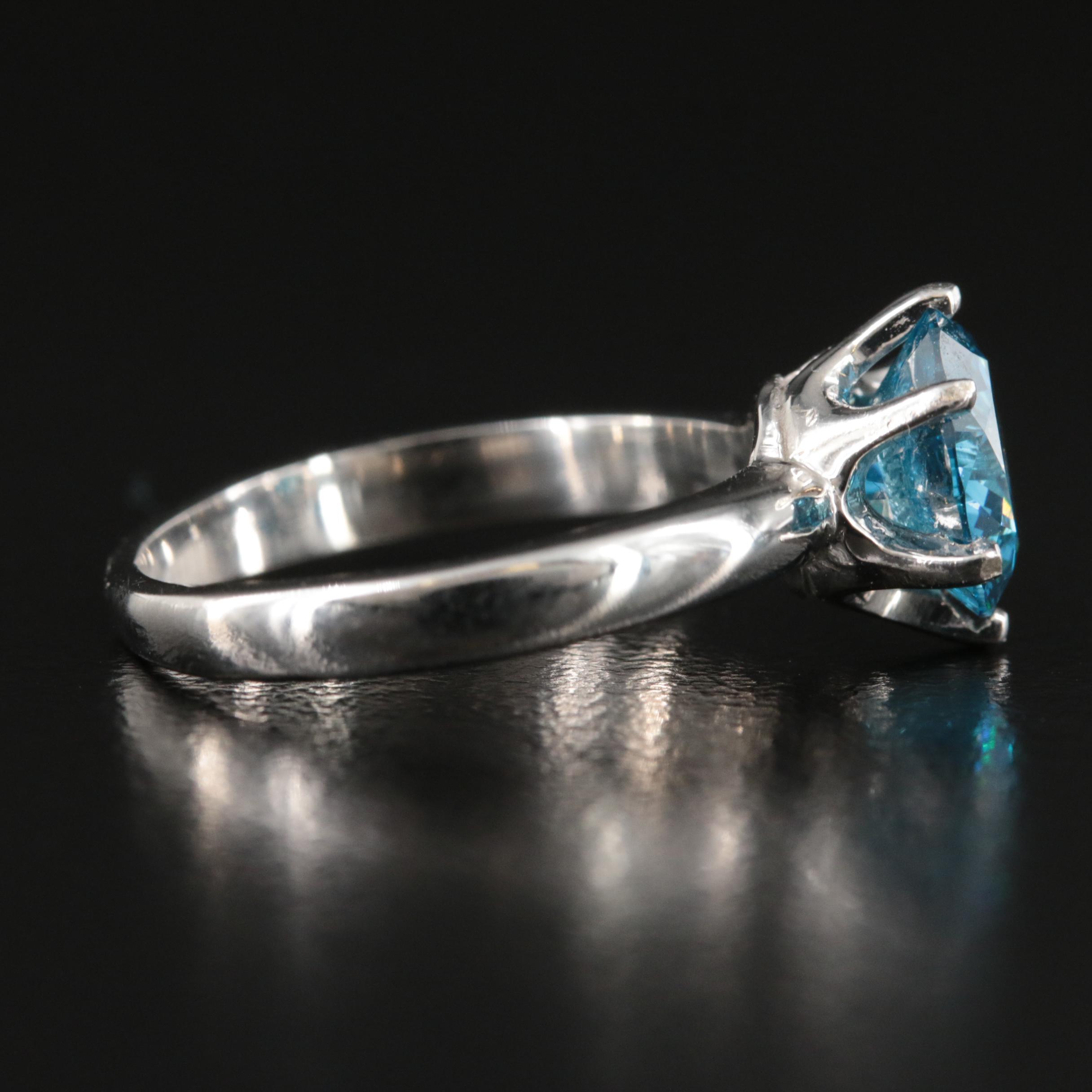 14K 2.01 CT Fancy Vivid Blue Diamond Solitaire Ring